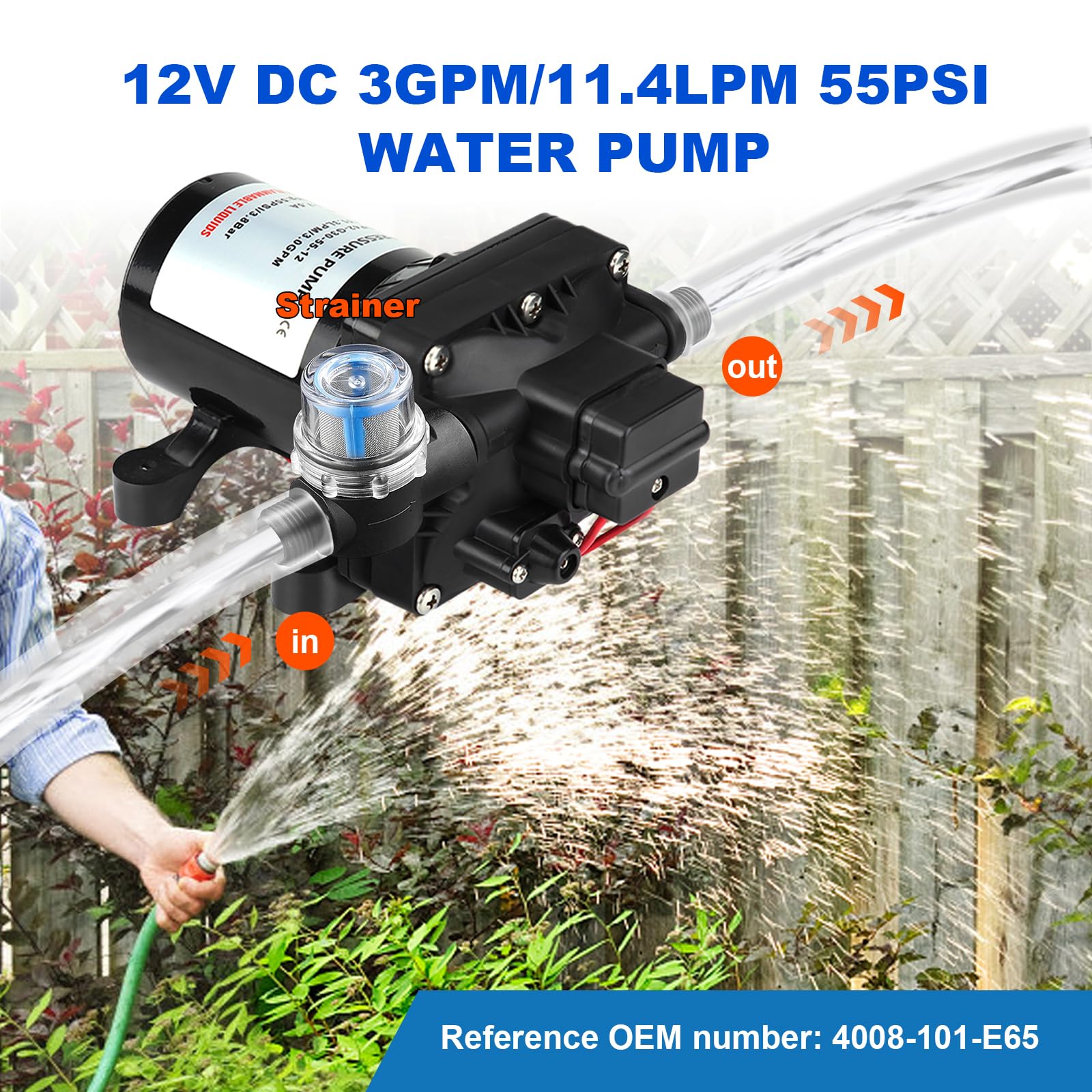 Bomba De Agua Autocebante Para Caravana, 55 PSI, 3 Galones Por Minuto, 7,5 Amperios, 12 V CC 4008101e65 Ticfox