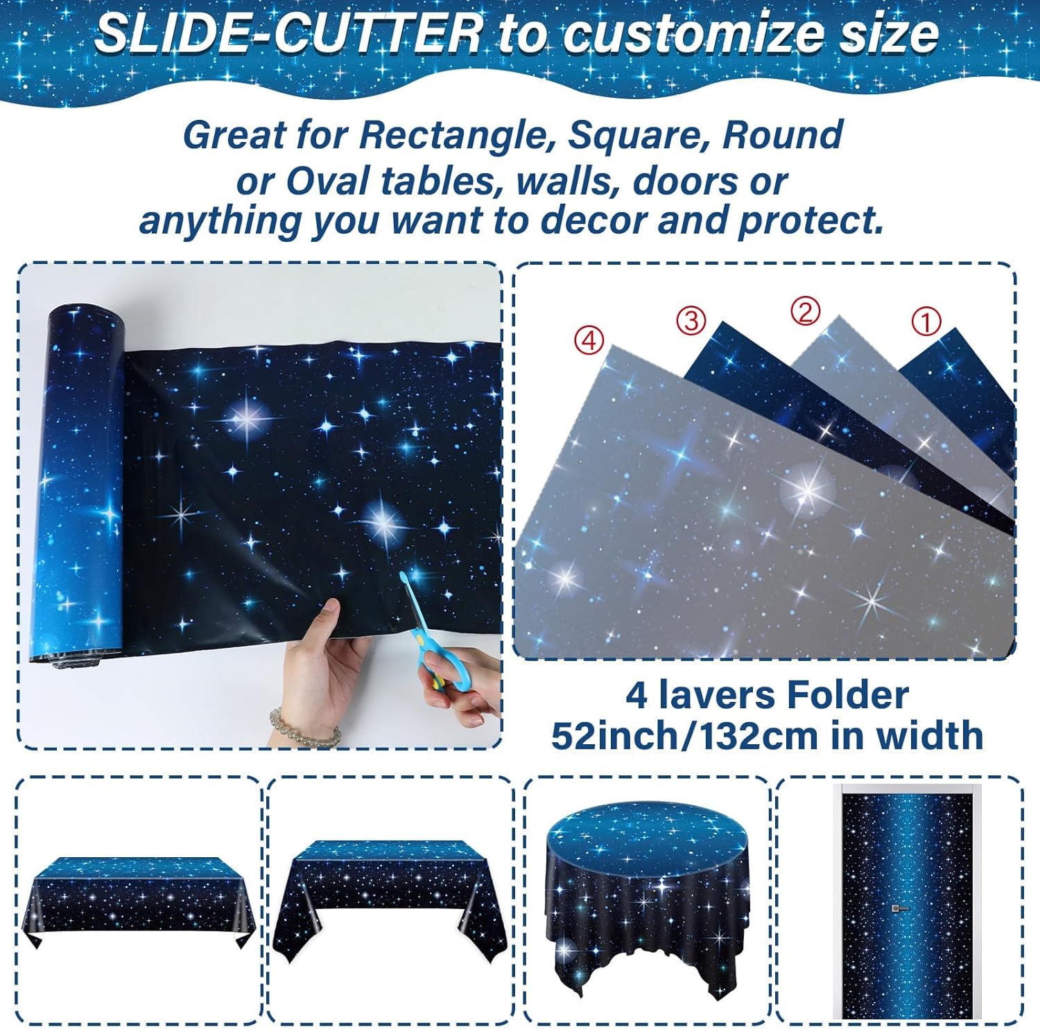 party greeting Space Galaxy Party Decoration Tablecloth Roll 1200 x 52 Starry Night Disposable Table Cover Galaxy Table Cloth Starry Background Photo Wall for Star Theme War Birthday Party Supplies
