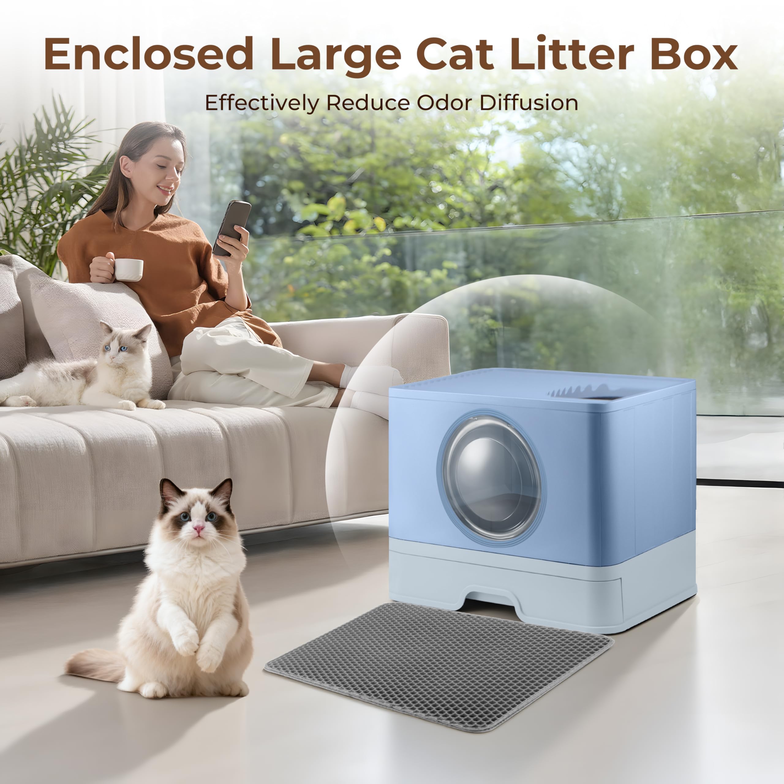 XXXL Stainless Steel Litter Box with Lid, Front Entry Top Exit, Extra Large Metal Cat Litter Box with Drawer, Maine Coon Cats, with Litter Scoop & Litter Mat, Anti-Odor, Anti-Leakage & Non-Stick - image 8