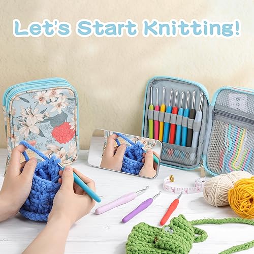 Miniatura 6 de Juego de 96 ganchos de ganchillo, kits de hilo ergonómico para tejer con estuche de almacenamiento y accesorios de aguja de ganchillo, kit de agujas