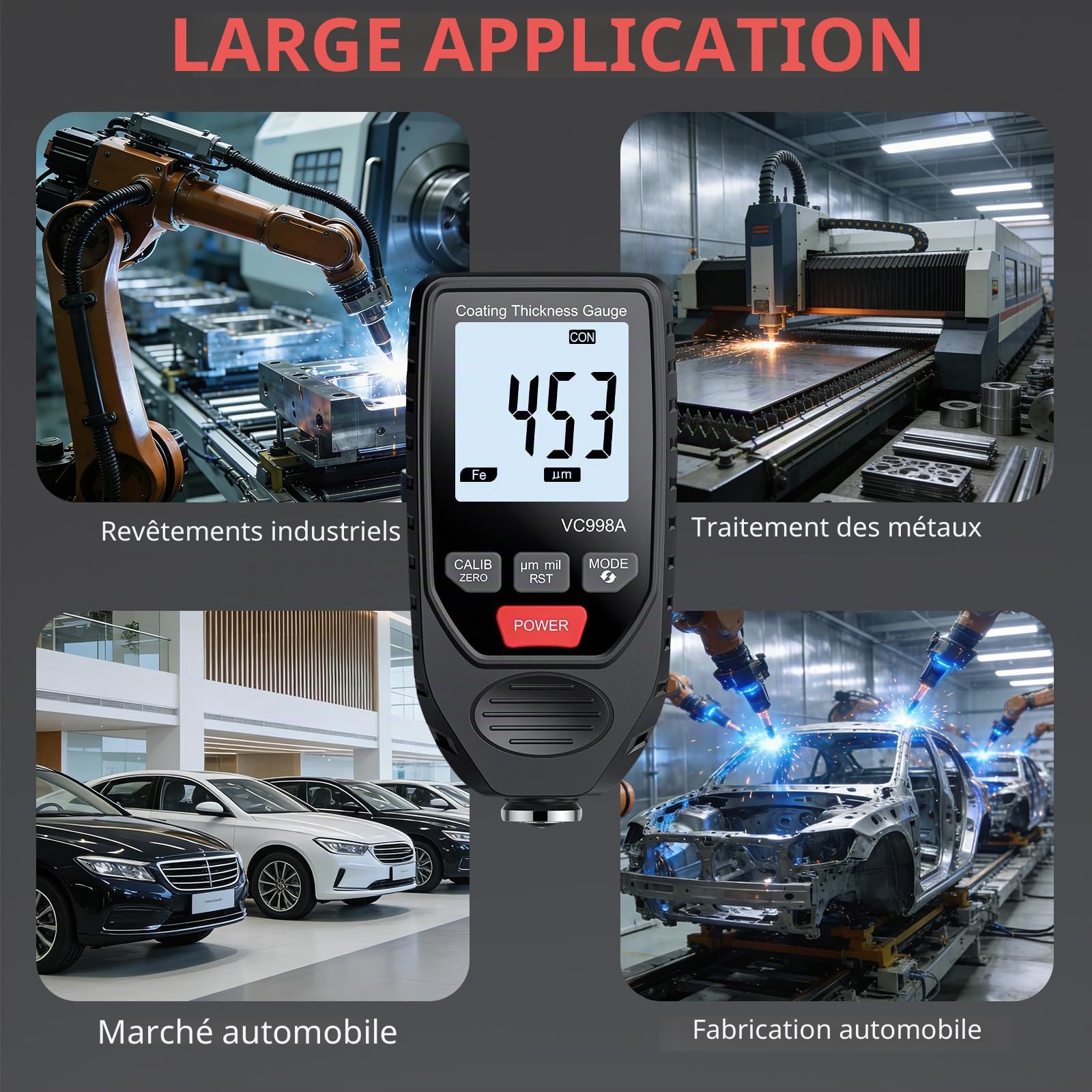 BINTA Jauge Épaisseur Peinture Voiture 0-1500µm Fe/NFe LCD Inversible