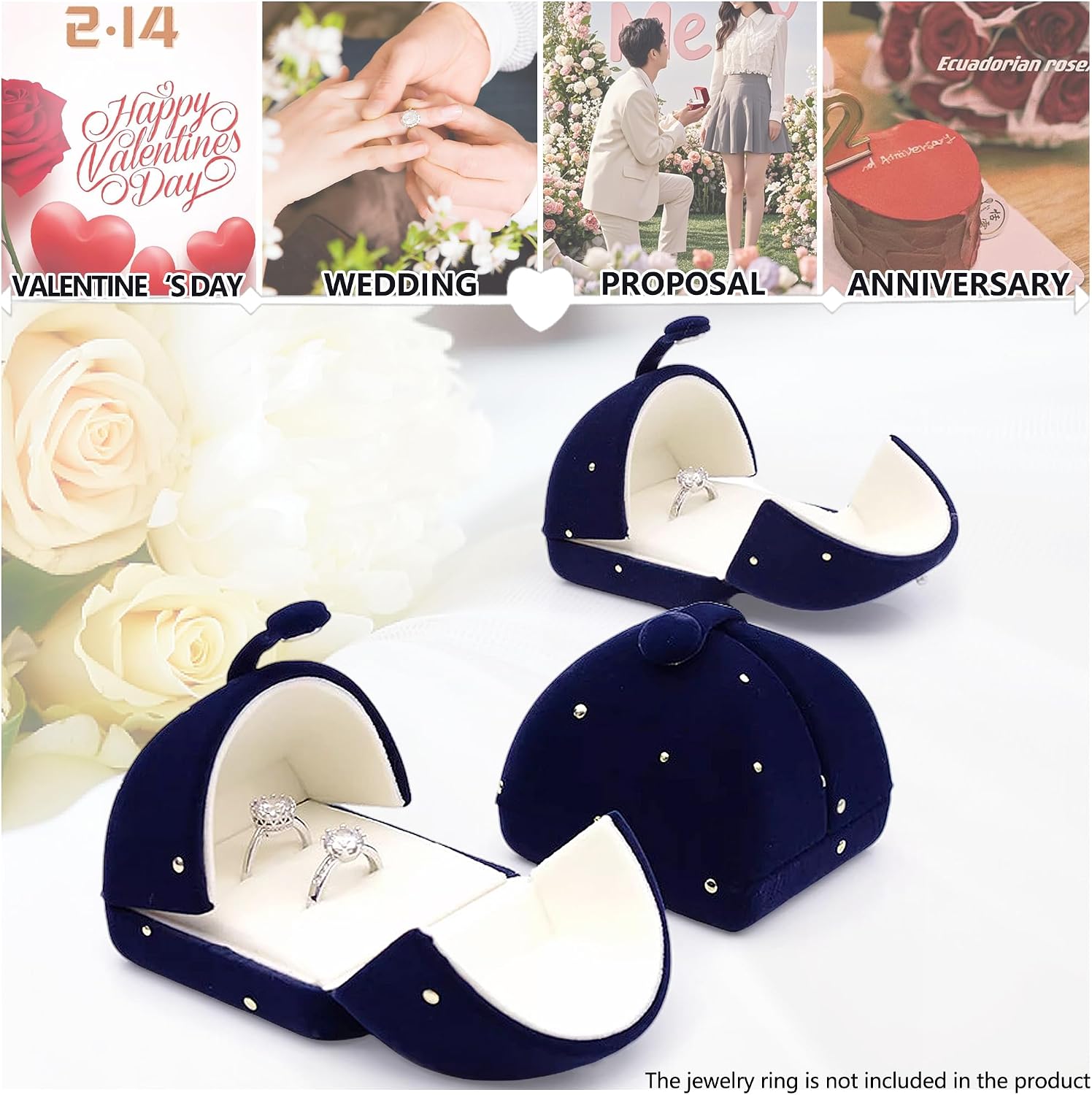 Ring Box for Wedding Vows Velvet Starry Night Decor Jewelry Case for Rings Snap Button Closure Double Ring Box (Blue, Ring Box-1) image 3