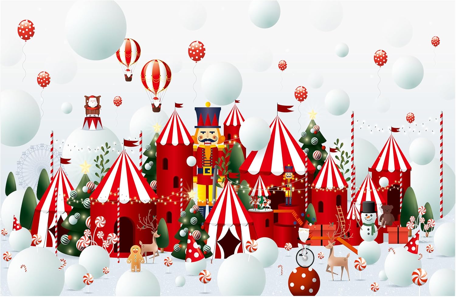 10x6.5ft Cartoon Christmas Backdrop Nutcracker Winter Wonderland Snow Ball Amusement Park Background Xmas Eve New Year Party Decor Portrait Photo Studio Booth Props Wallpaper