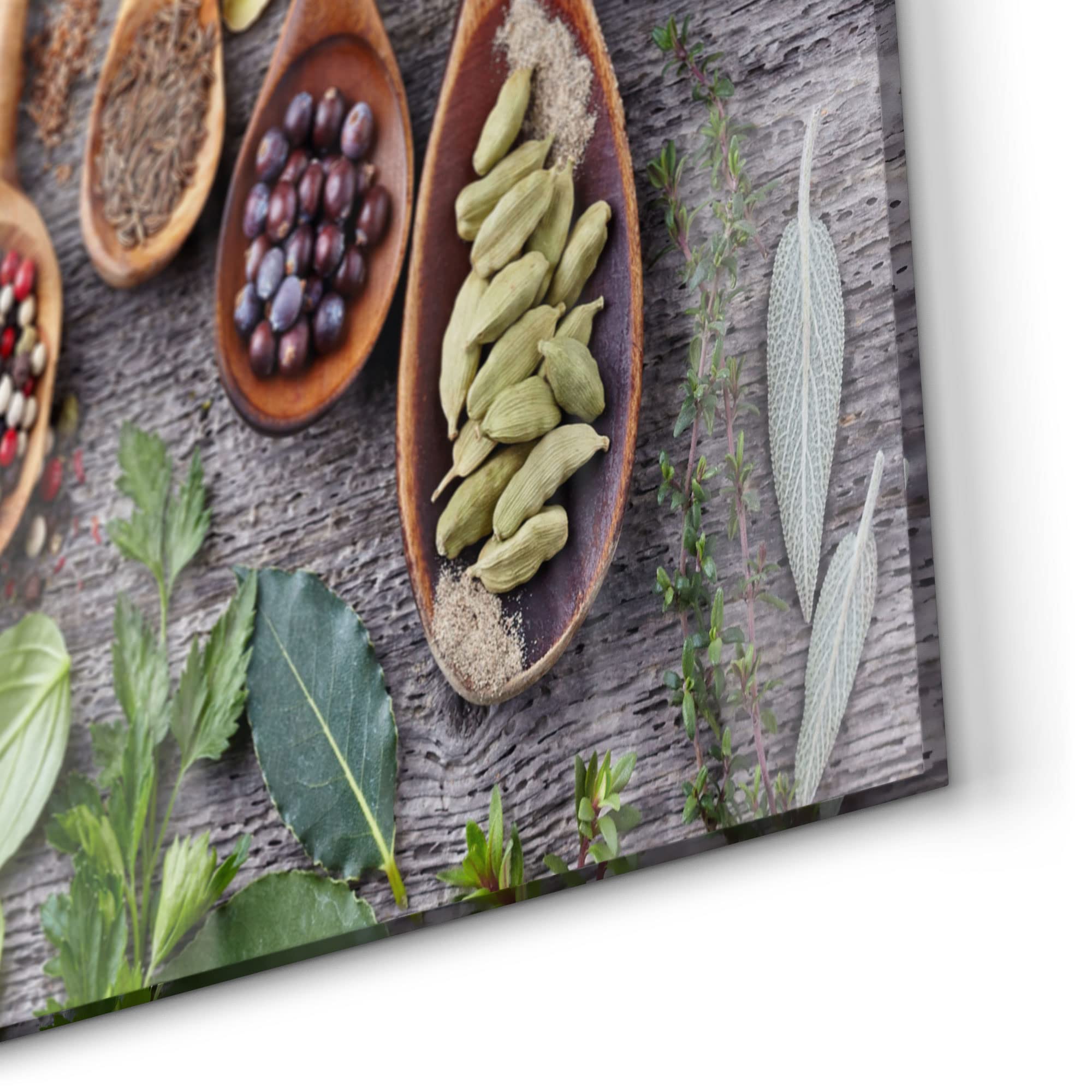DEQORI Küchenrückwand Glas | Motiv Dekorierte Kochlöffel | 80x40 cm | Bad- oder Herd-Rückwand | Herdblende Spritzschutz für Küche & Badezimmer | moderne Deko für Fliesenspiegel