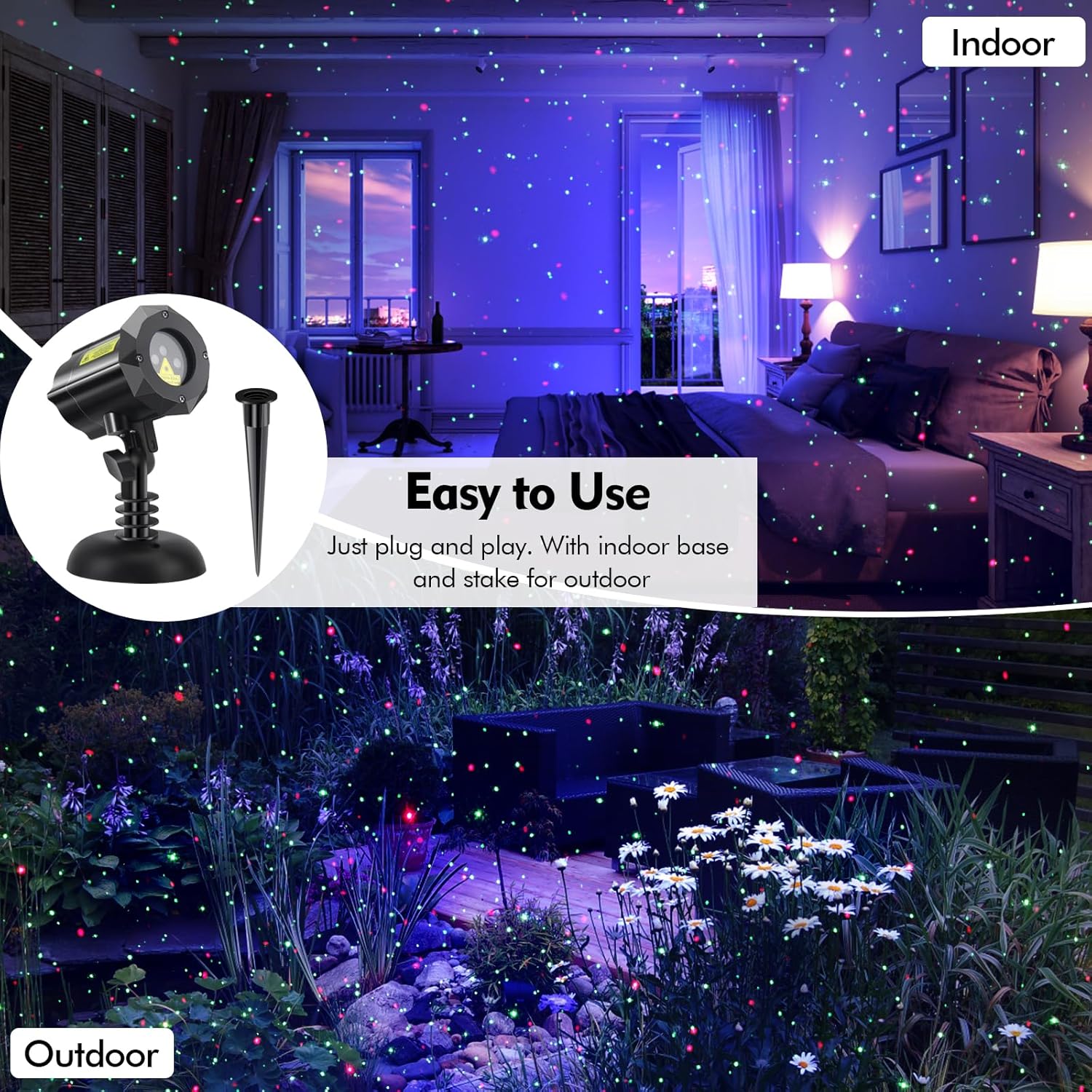 Poeland Christmas Laser Projector Lights with Remote Control and Security Lock, Halloween Garden Lights for Indoor, Outdoor, Home, Garden (Red, Green, Led Blue)