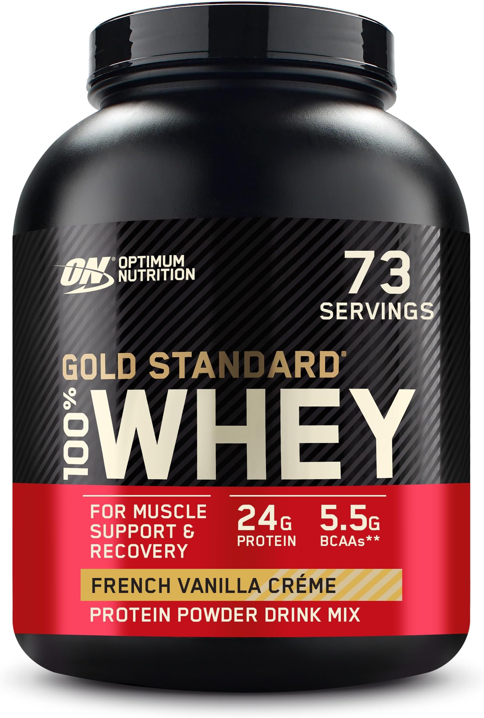 (ON) Gold Standard 100% Whey Protein Powder Primary Source Isolate, 24 Grams of Protein for Muscle Support and Recovery - French Vanilla Creme, 5 Lbs, 73 Servings (2.278KG)