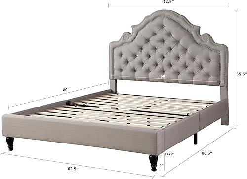 Miniatura 4 de Home Life Premiere Classics 023 - Cama de plataforma con cabecero de tela gris claro y plateado, 51 pulgadas de alto, con listones de tamaño