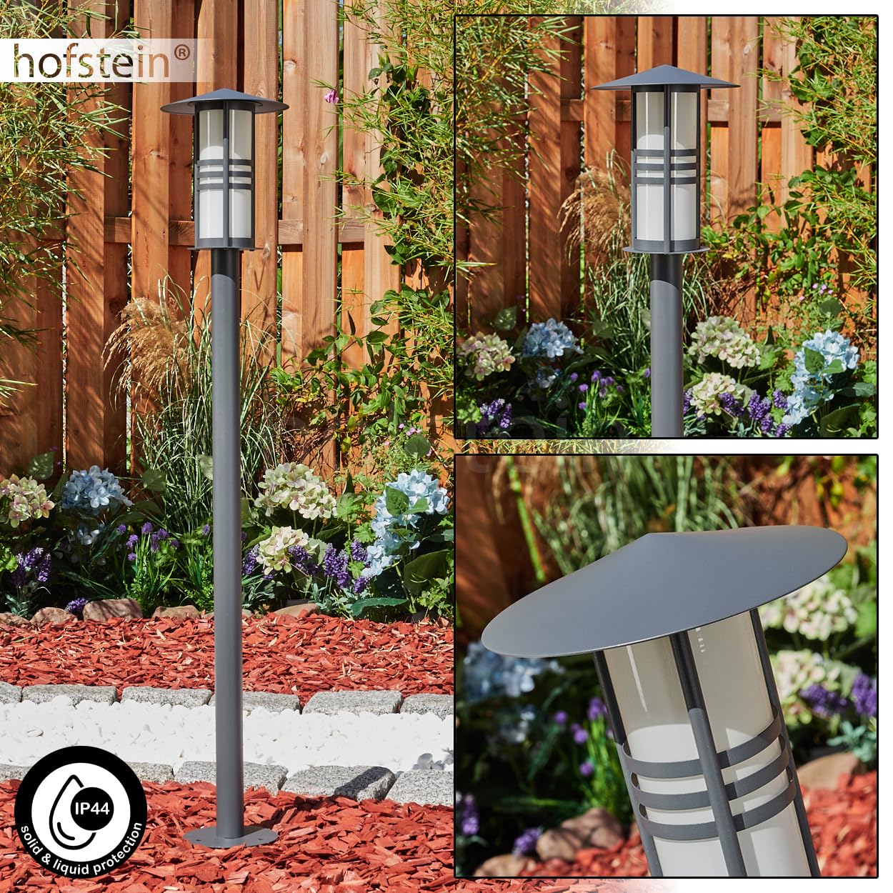 HOFSTEIN Außenstehleuchte Fukoka, Außenwegeleuchte aus Metall/Milchglas in Anthrazit, Wechselglas Klar, moderne Wegeleuchte im Retro/Vintage-Design für Garten, Außenbereich, Terrasse, 101cm, E27, IP44