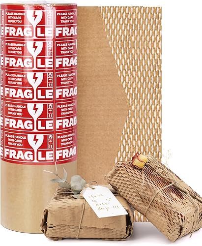 Envoltura de papel de embalaje de panal de abeja de 15 pulgadas x 315 pies, envoltura de burbujas ecológica, suministros de mudanza reciclados