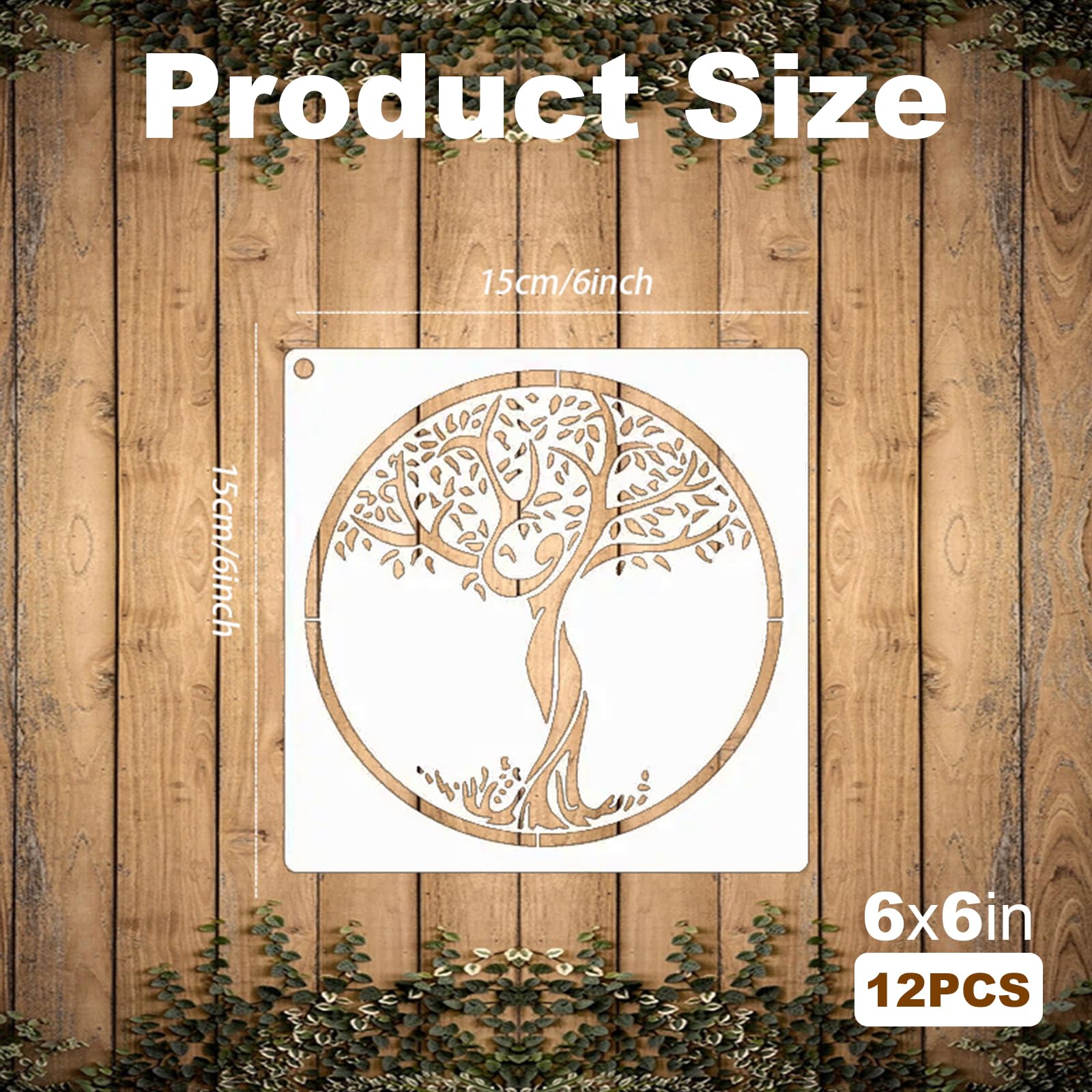 12Pcs Tree of Life Stencil,Reusable Art Templates for Painting and Crafts,15 cm x 15 cm,Painting Templates for Wall Floor DIY Decorations - Image 2
