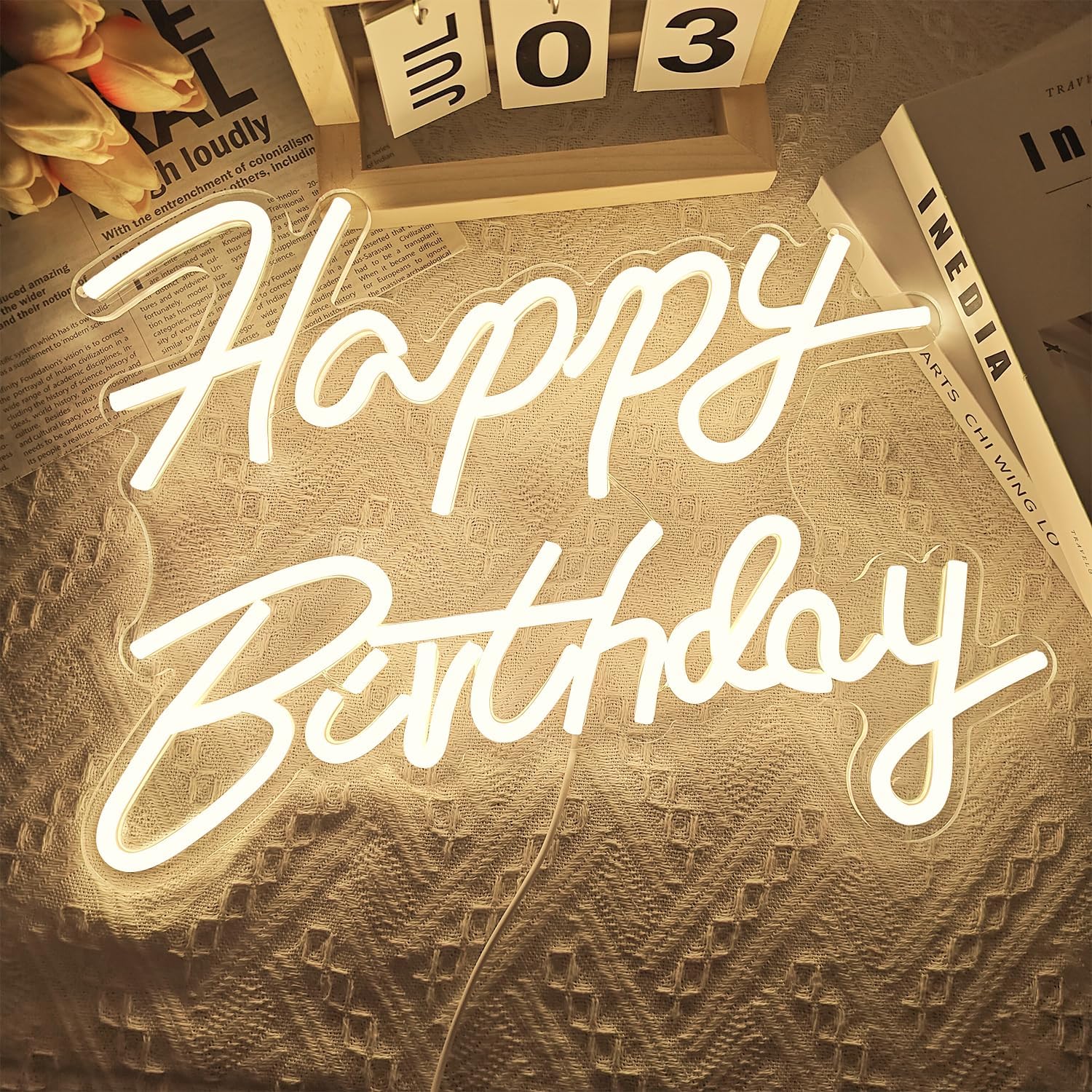 Ajoyferris Happy Birthday Neon Sign Dimmable Light Neon Happy Birthday Sign Happy Birthday Led Sign Happy Birthday Light Up Sign Happy Birthday Sign for Backdrop Birthday Party Decoration