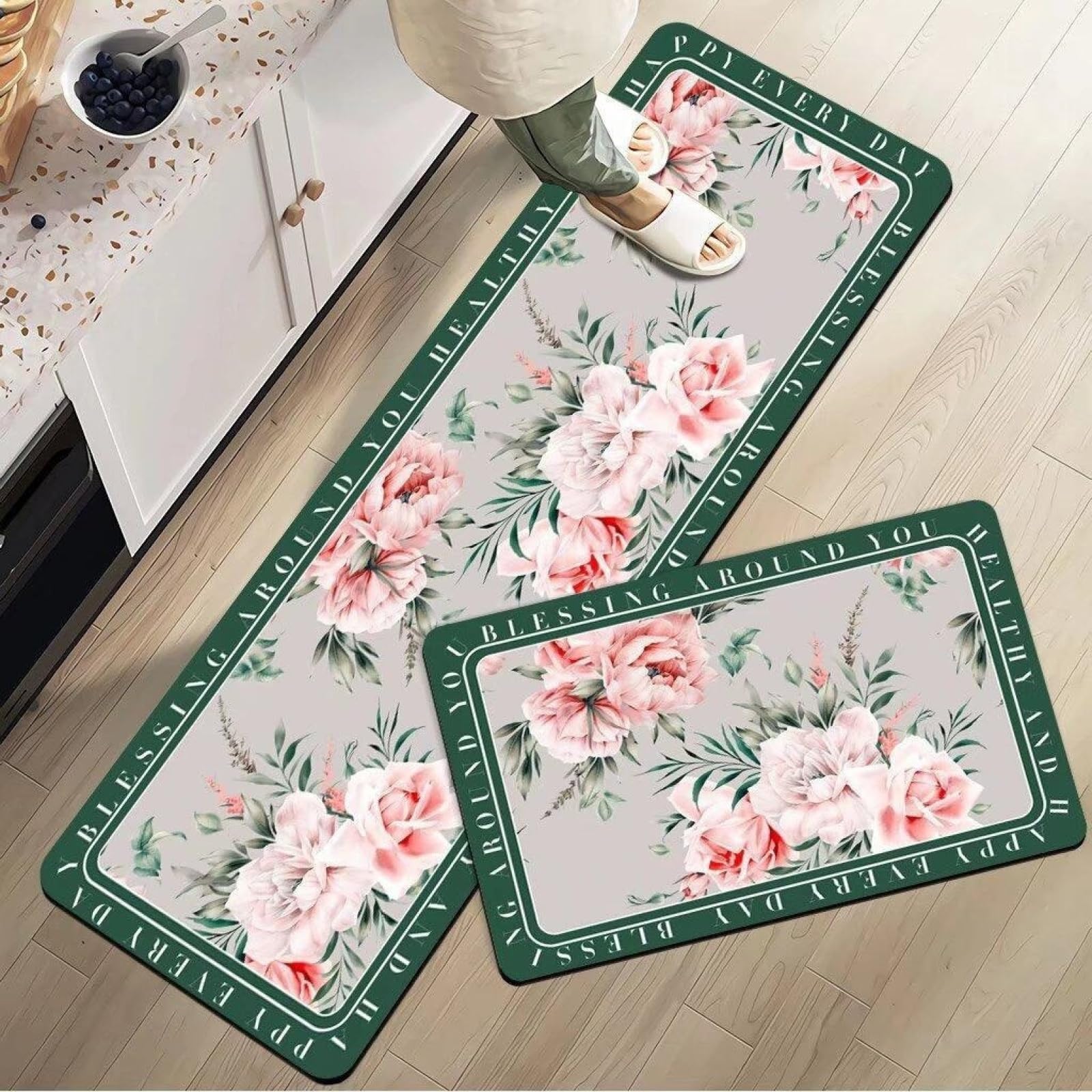 Tapis cuisine plantes roses idéal pour la chambre, le couloir et la maison
