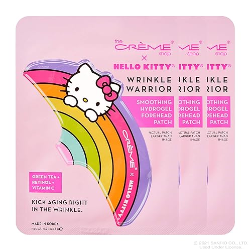 Hello Kitty - Parche de hidrogel para la frente para aliviar las arrugas, antienvejecimiento, piel suave infundida con té verde, retinol, vitamina C