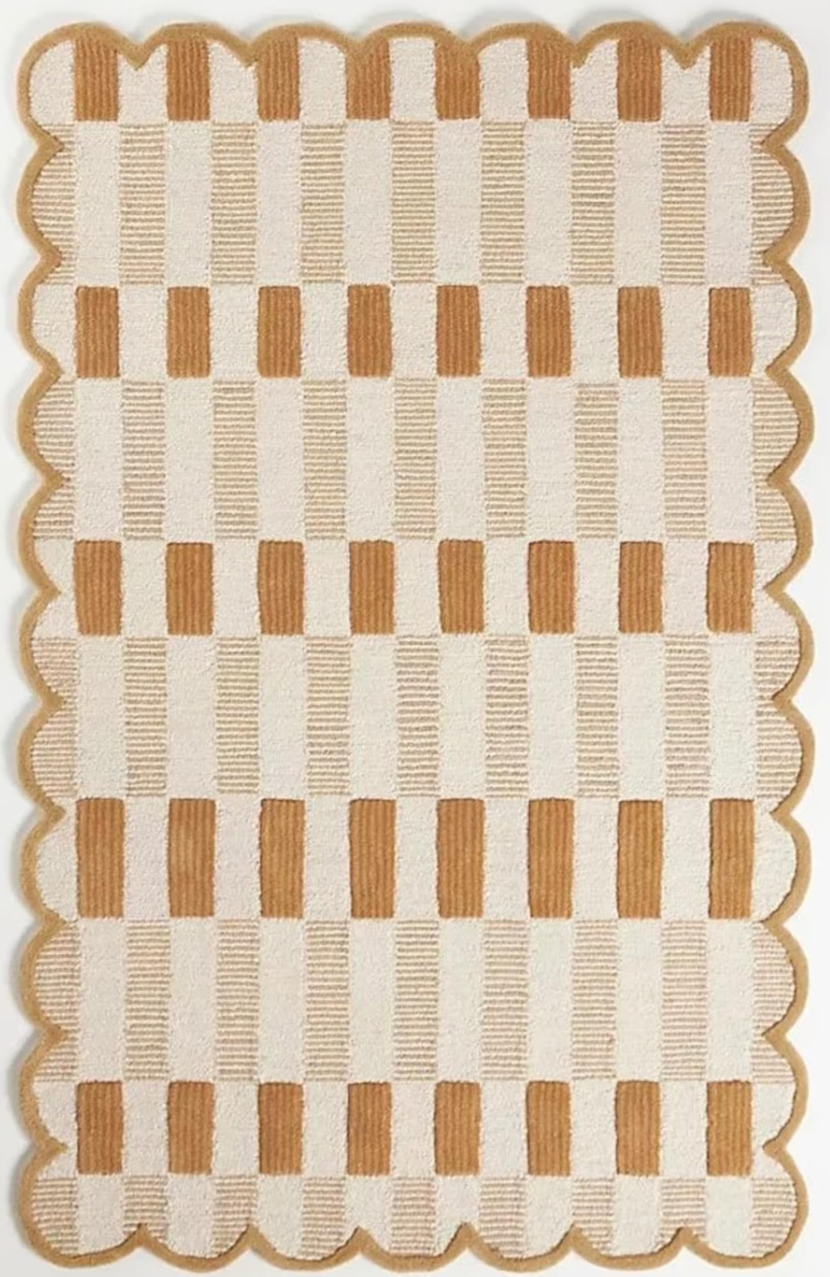 Artcore Matilda Goad Plaid Scallop Wool Hand Tufted Area Rug, Luxurious Designer, Anro Irregular Cozy Soft Area Rug for Bedroom, Living Room or