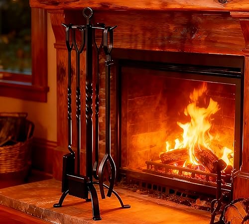 Fire Beauty Juego de 5 herramientas para chimenea, accesorios de chimenea, soporte de herramientas con asas, herramientas para decoración de