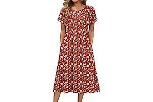 Women's Casual A-Line Midi Dress with Pockets