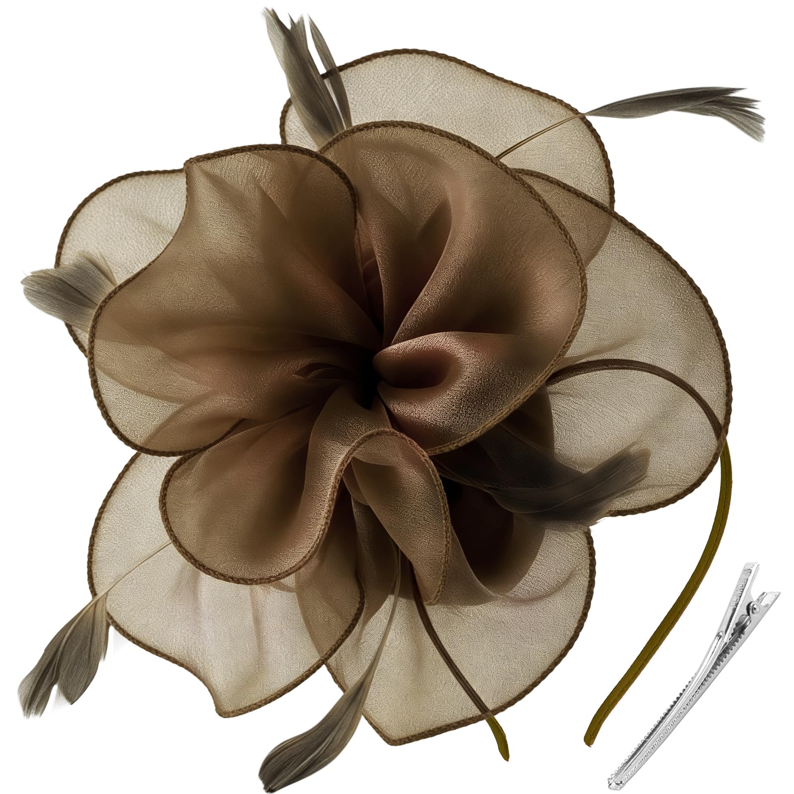 DRESHOW Fascinators Hat Tea Party Headwear Ribbons Feathers on a Headband and a Clip for Women