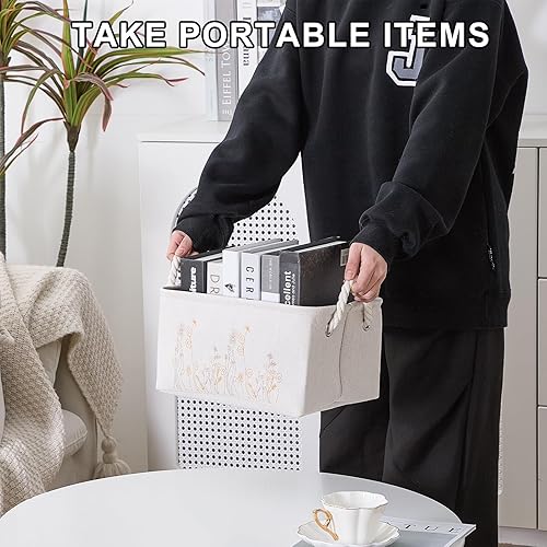 Miniatura 7 de Cesta de almacenamiento de 3 unidades, cesta de almacenamiento de tela para tres tamaños, bordado floral, cestas de almacenamiento de lona plegables