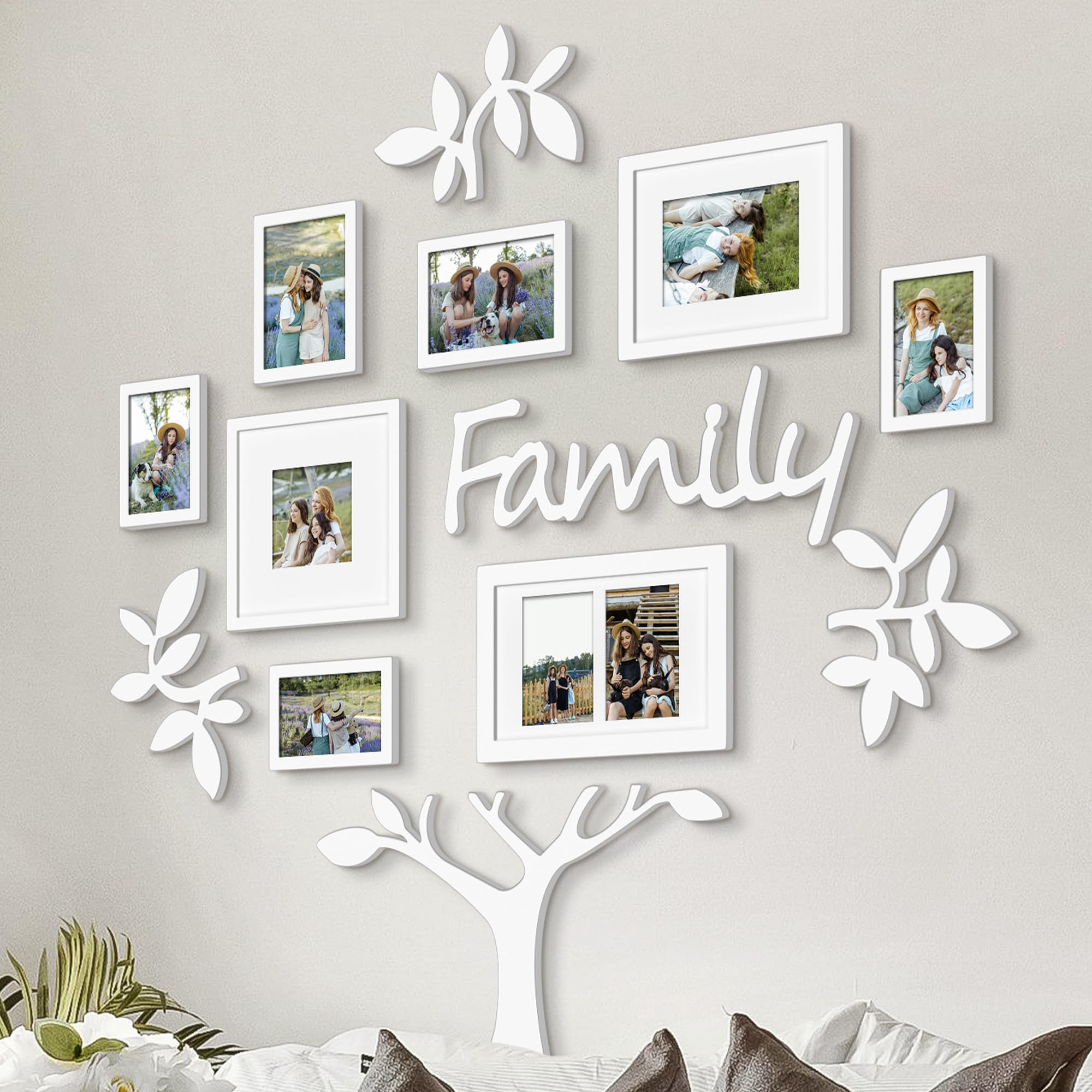 Jerry & Maggie - Photo Frame | Plaque College Frame - Wall Decoration Combination - White PVC Picture Frame Selfie Gallery Collage With Hanging Template & Wall Mounting Design | Family Tree White/ Family Tree