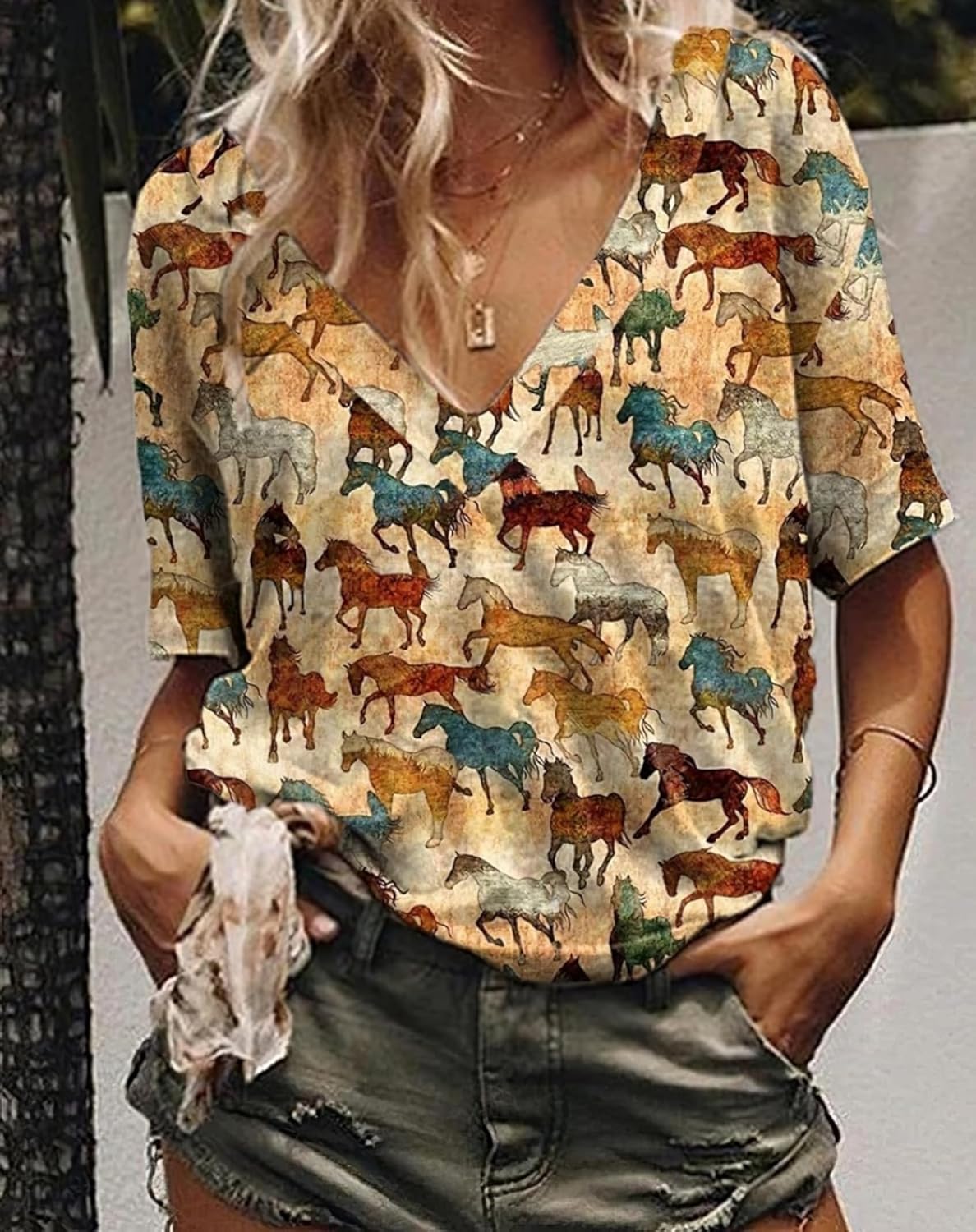 Women's Western Shirt Casual Cactus V-Neck T-Shirt Cowgirl Western Pattern Short Sleeve Loose Ladies Western Tops - Image 2