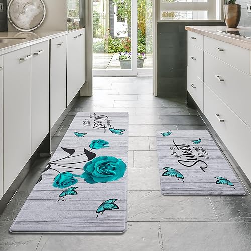 Miniatura 3 de Ikfashoni Juego de 2 tapetes de cocina para piso, tapete de cocina floral antifatiga antideslizante, impermeable, cómodo tapete de cocina de granja