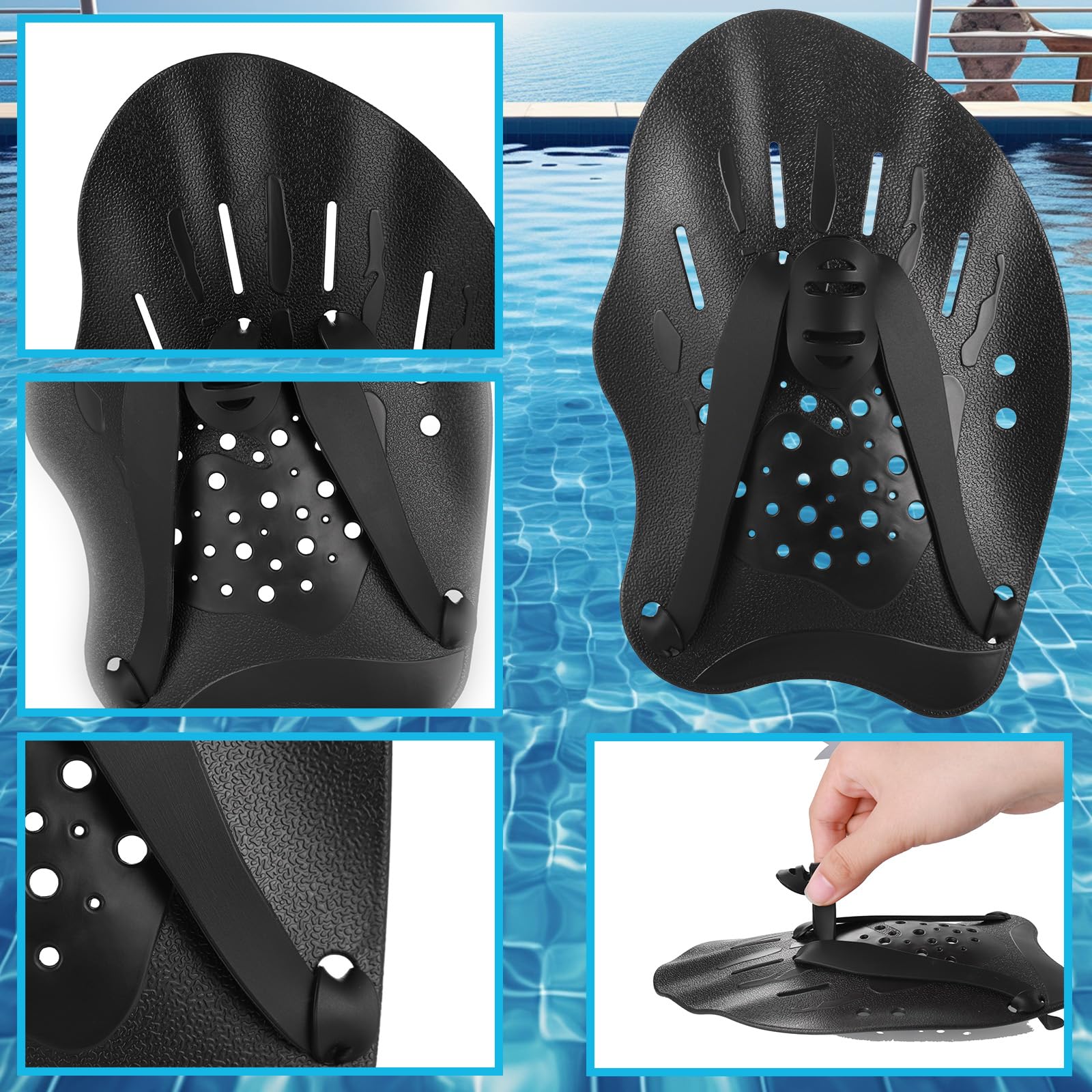 Zocipro Palas de Natación Ajustables, Entrenamiento de Fuerza, Adultos Niños