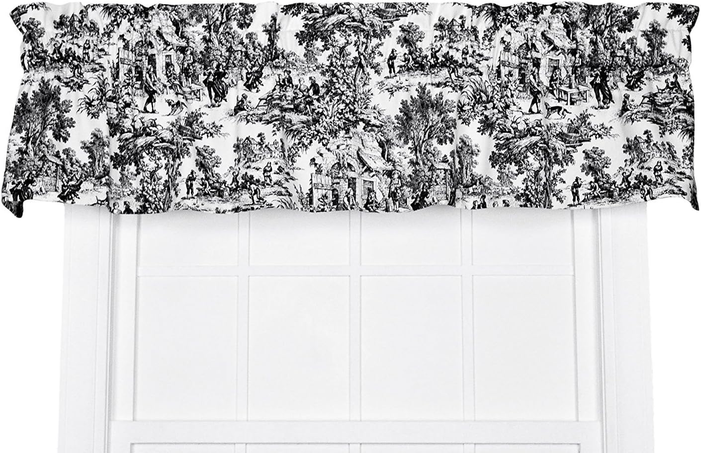 Victoria Park Toile Tailored Valence Window Curtain, Black