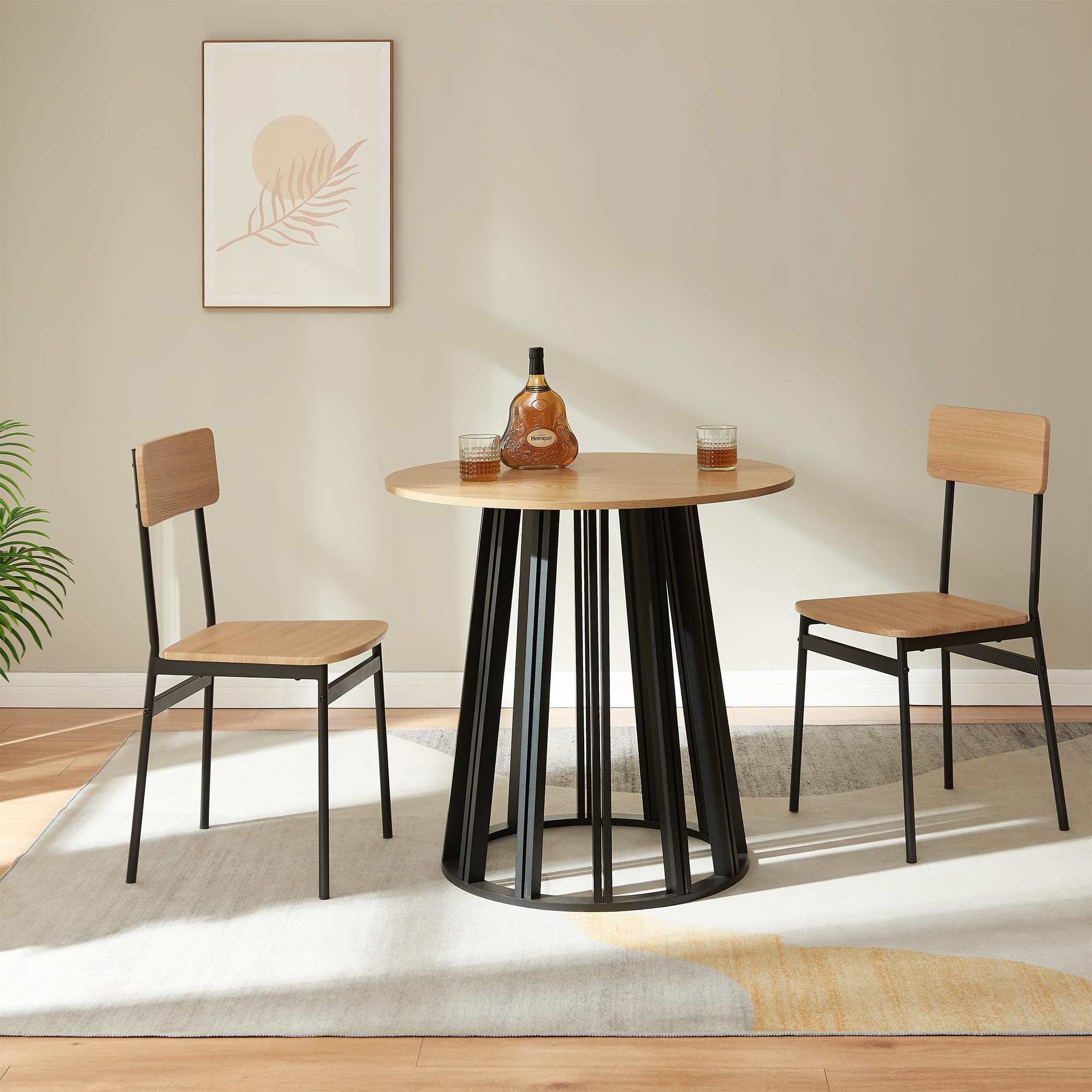 [en.casa] Tavolo Rotondo da Sala Pranzo Base Conica Tavolo Bistrot con Piano Rotondo (AxØ) 76x80 cm per Soggiorno Postazione di Lavoro Studio - Effetto Rovere/Nero