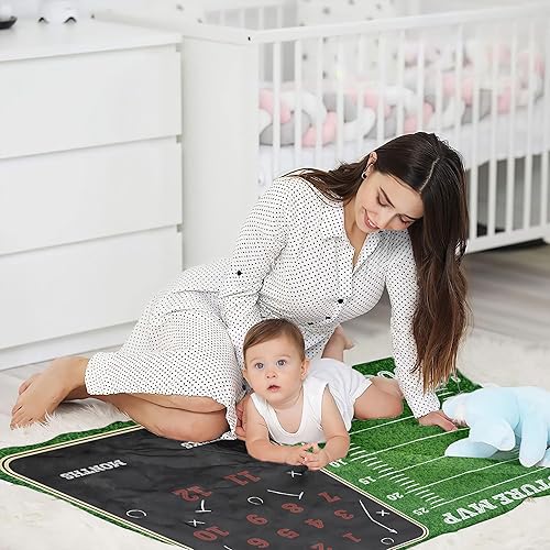 Miniatura 6 de Pavo Manta de hito de fútbol prémium para bebés niños, incluye 3 marcos exclusivos, manta mensual personalizada para recién nacido, ultrasuave y