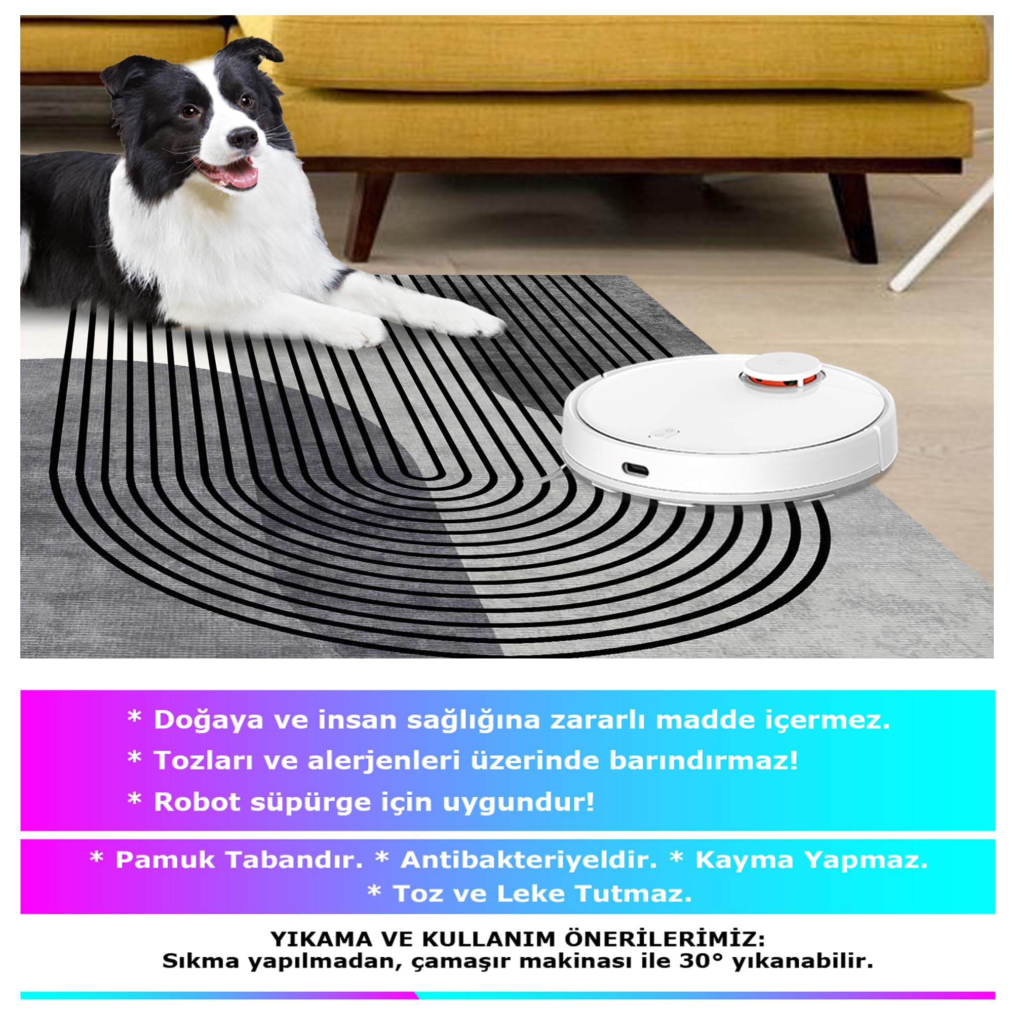 Latte Dizayn Sare Desenli Kadife Pamuk Tabanlı Yıkanabilen Kaydırmaz Antibakteriyel Salon Halısı 120x180