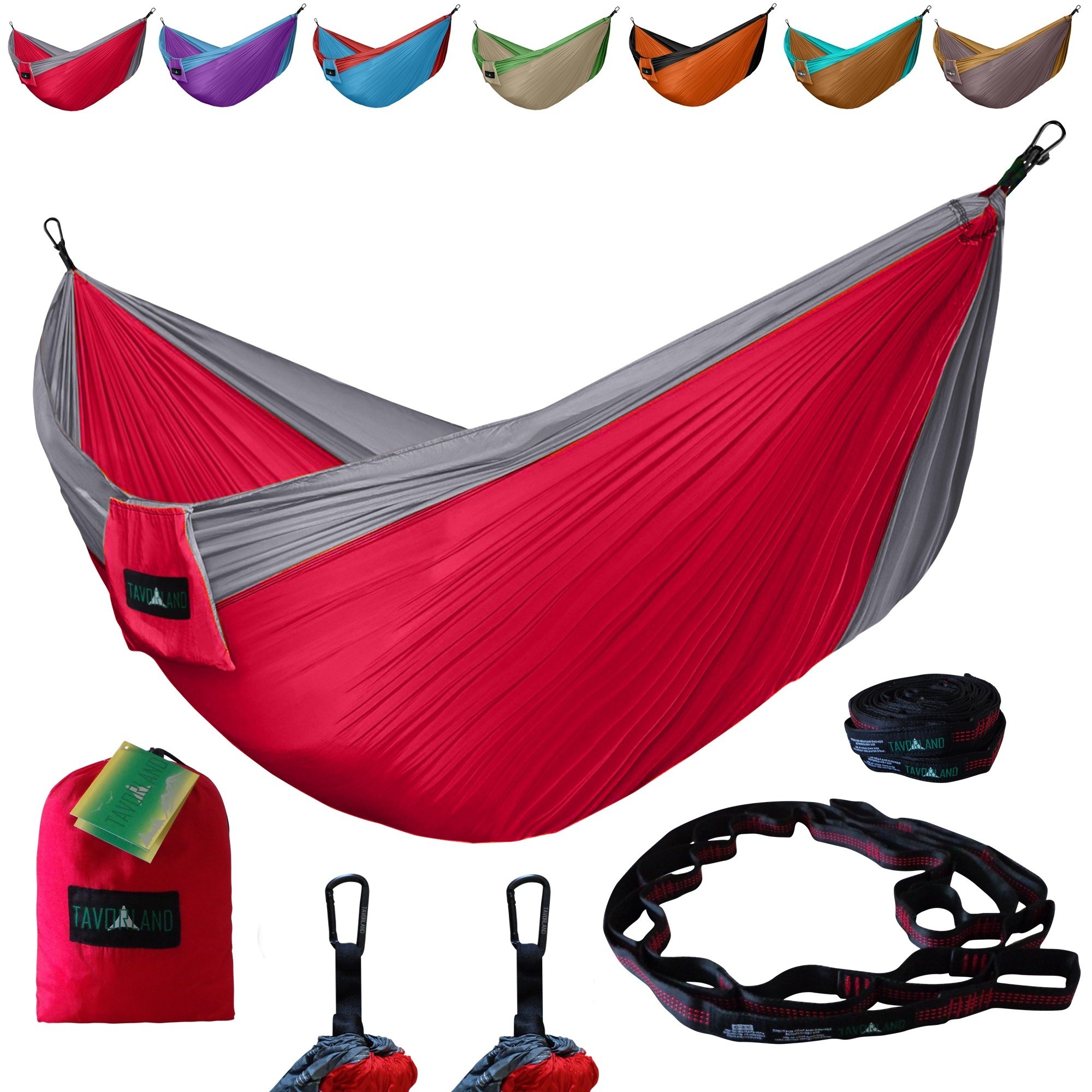 Double Camping Hammock - Lightweight Nylon Portable Hammock - Best Parachute Double Hammock for Backpacking, Travel, Camping, Yard, Beach, 125" x 78" - Hammock and Straps