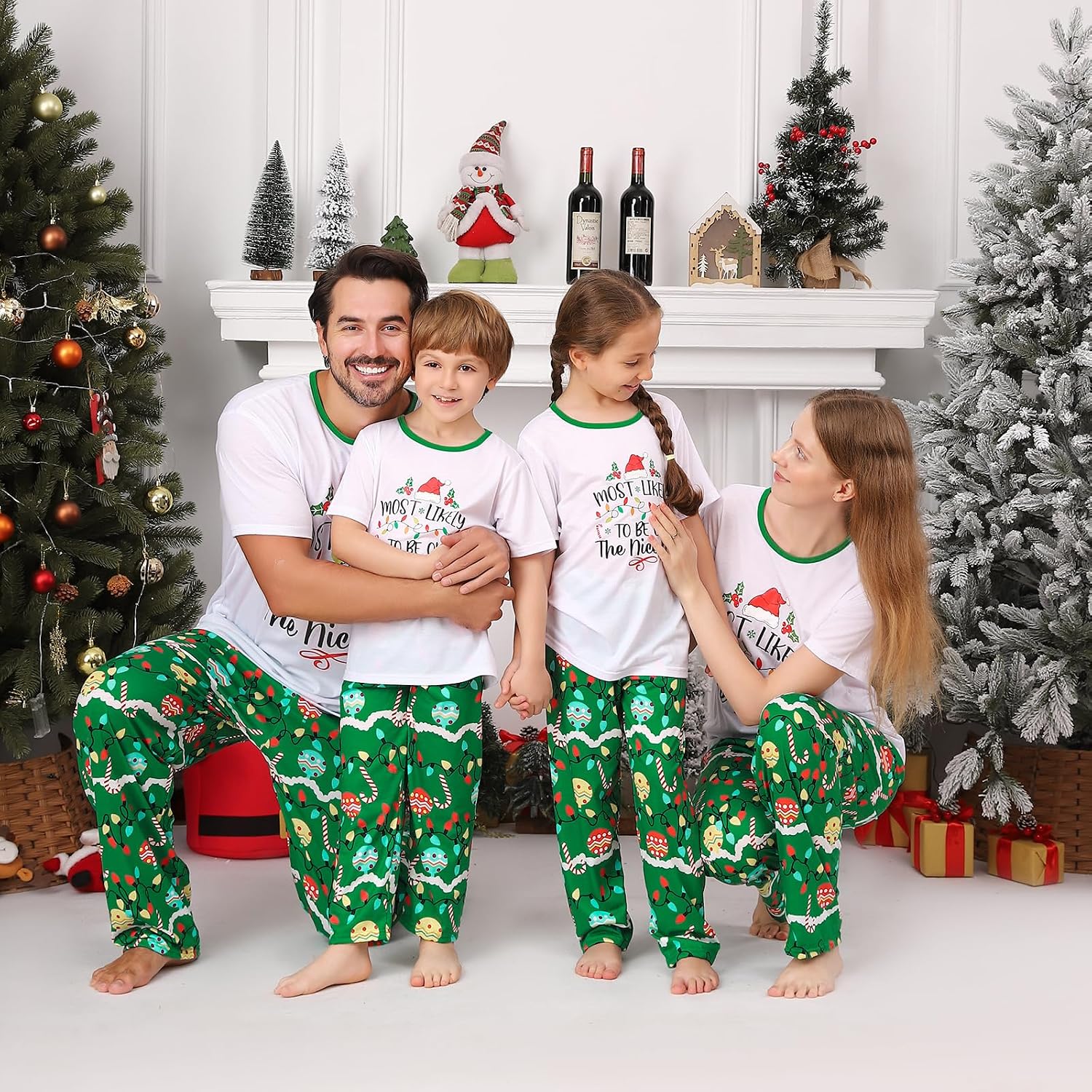 Christmas Pajamas for Family Matching Holiday PJ's Jammies Sets with Short Sleeve Tee and Pants Sleepwear Loungewear