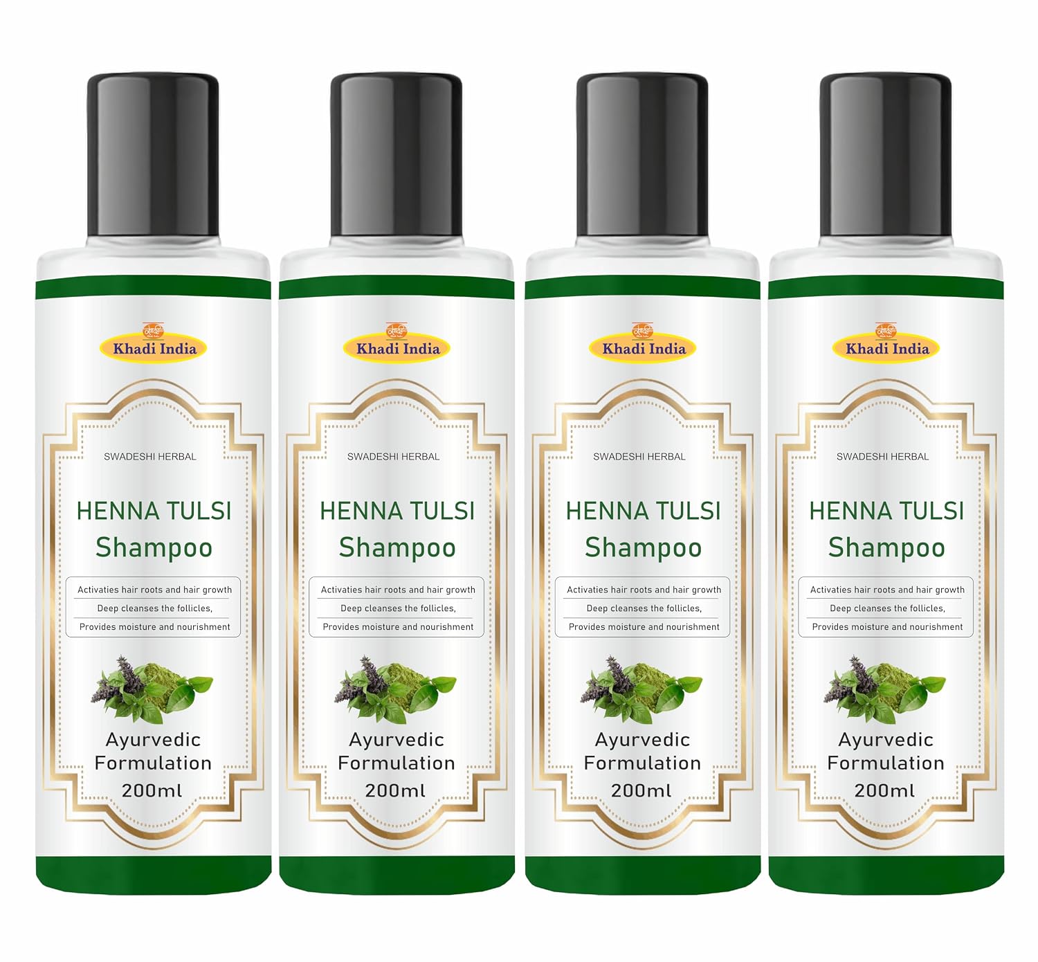 Khadi Natural Heena Tulsi Herbal Shampoo – Strengthens Hair, Controls Dandruff, Promotes Shine & Scalp Health – Paraben & SLS Free 840ML.