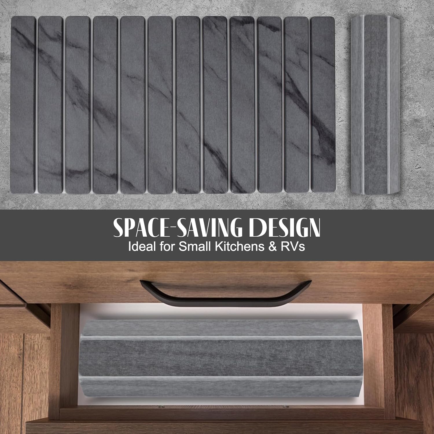 2 PCS Extra Large Stone Dish Drying Mat for Kitchen Counter, 28"×16" Marble Dish Drying Mat with 8"x 4" Coasters, Non - Slip Collapsible Absorbent Mat for Multi - Purpose, Match Any Countertop