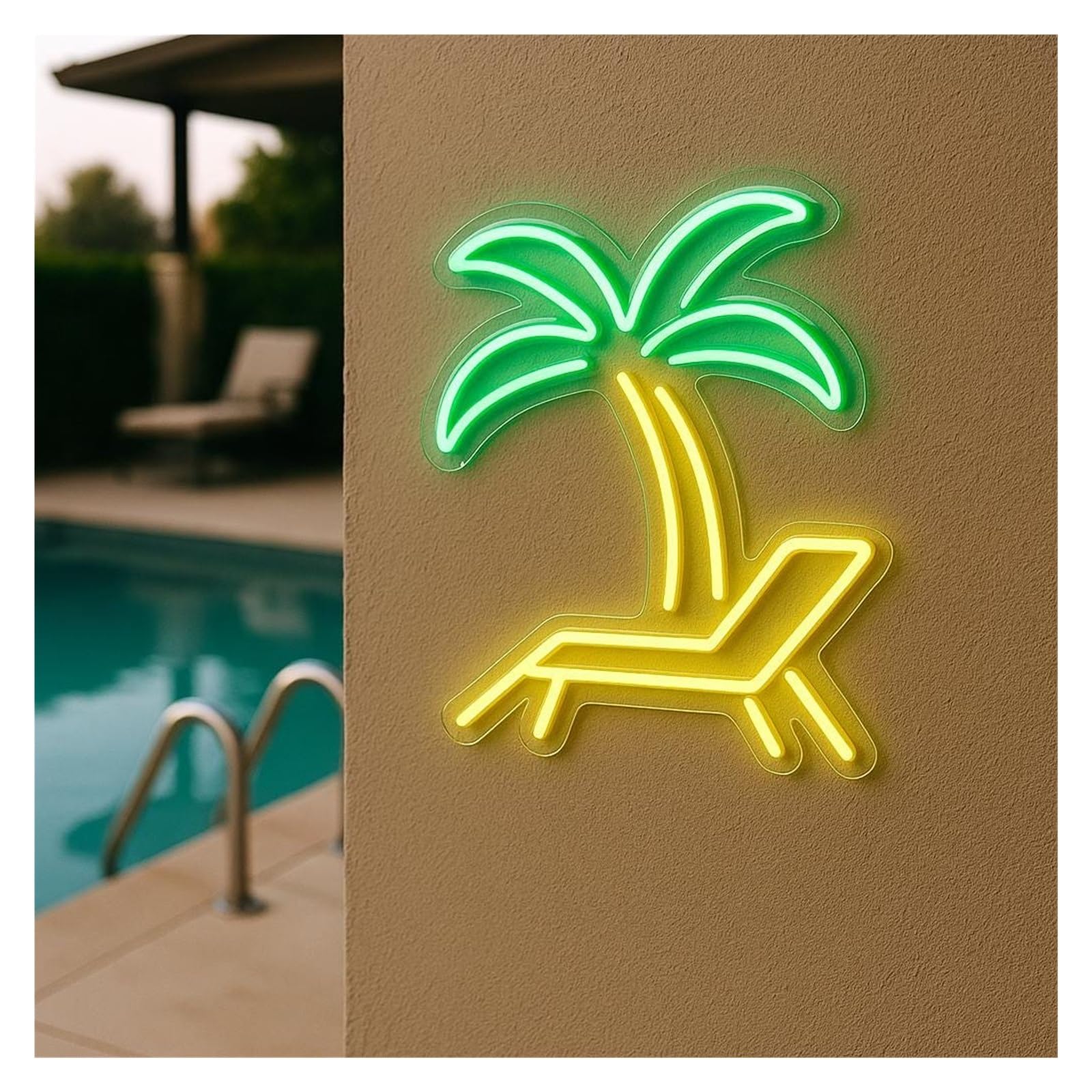 RONGCH Hanging Art Signs Pool Neon Sign Palm Tree and Lounger for Gameroom Bedroom Bar Livingroom Birthday Party Wall Decoration 50cm(F)