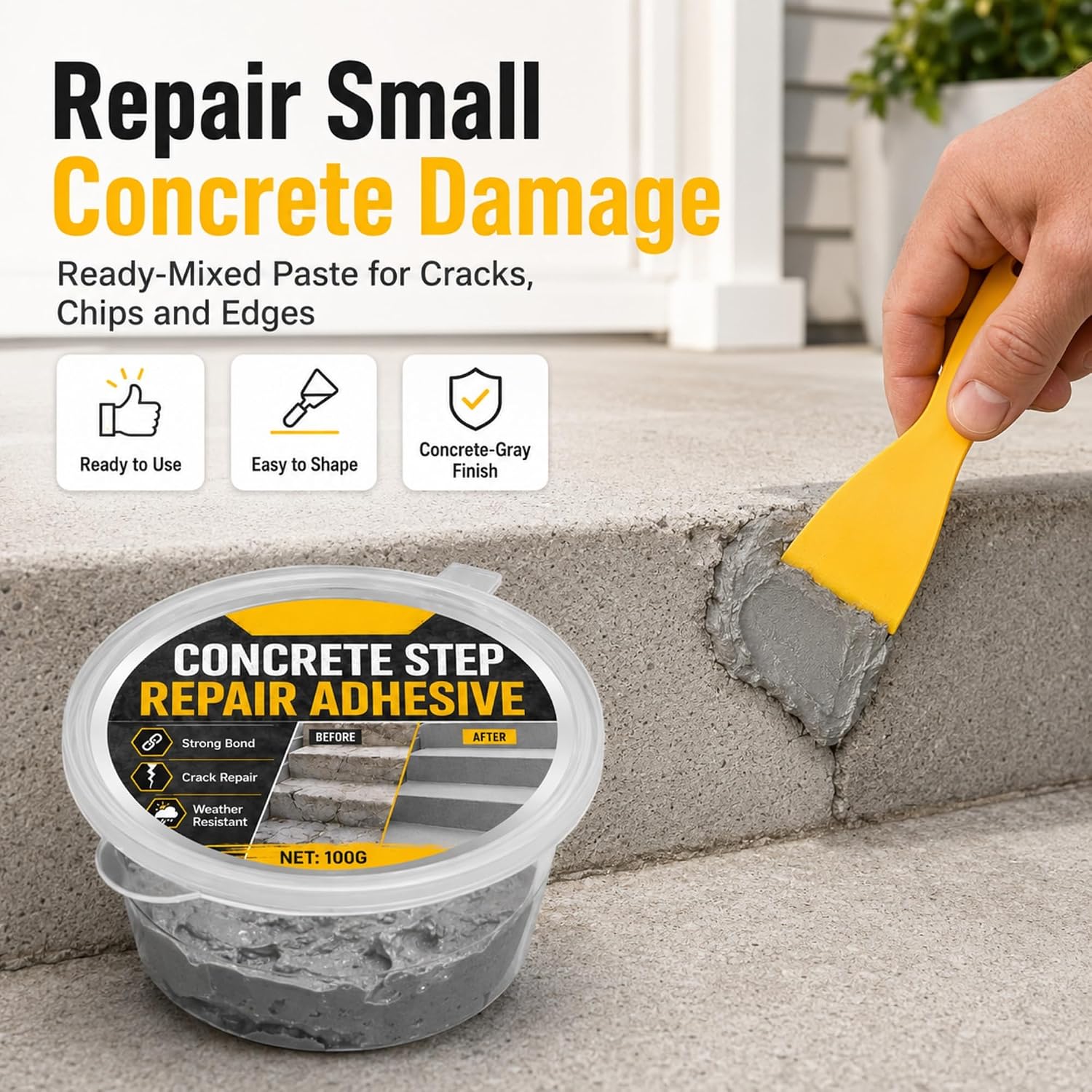 Concrete Step Repair Adhesive, Quick-Drying Concrete Crack Filler Outdoor，1