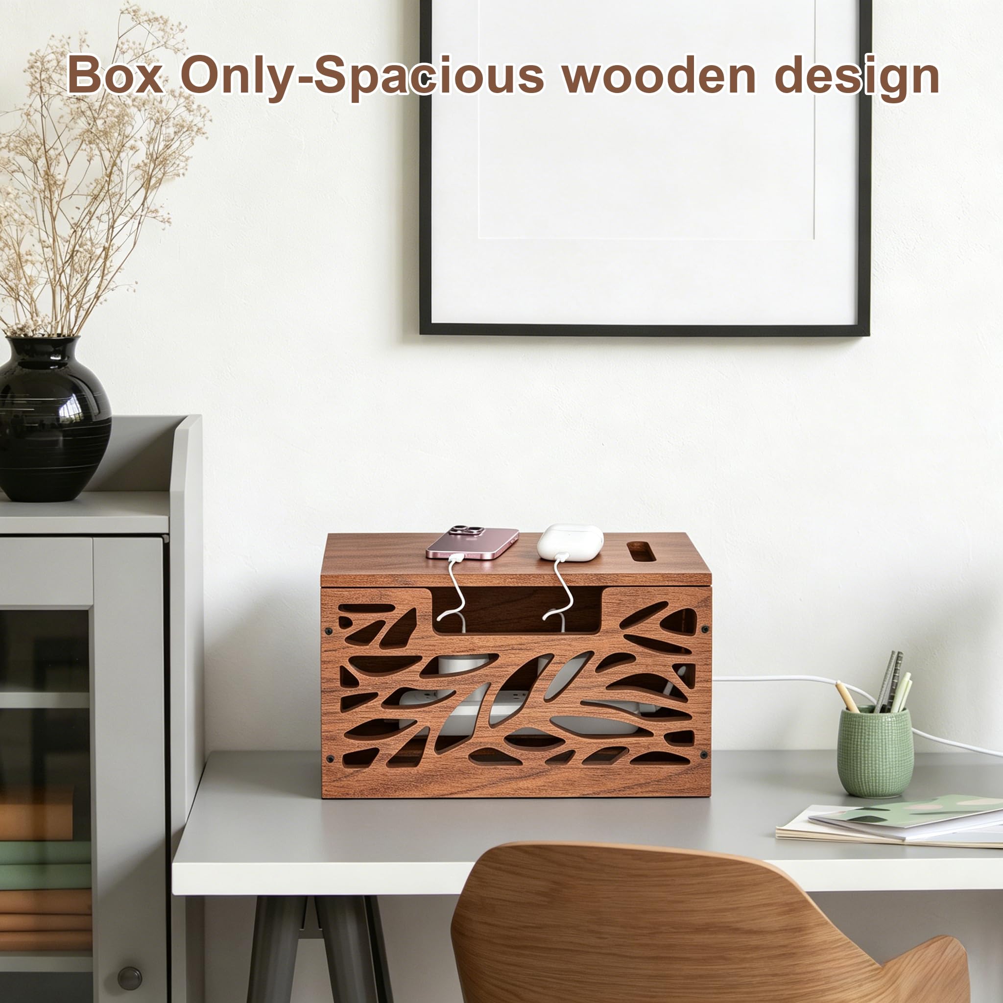 Kabelmanagementbox aus Holz, große Kabelversteck und Kabel-Organizer für Steckdosenleisten, elektrische Kabel, Schreibtisch- und Bodenkabel, geeignet für Zuhause und Büro