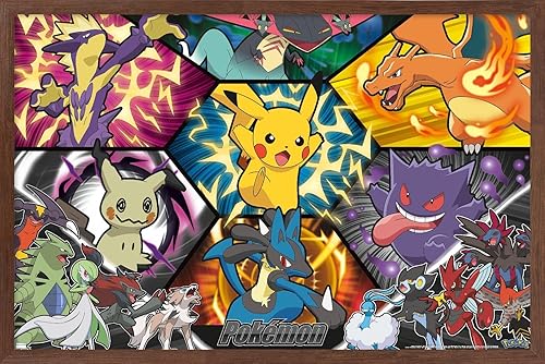Vista 12 de Trends International Pokémon: Battle Art - Póster de pared grupal, 34 pulgadas de largo x 22.4 pulgadas, versión enmarcada en plata Versión