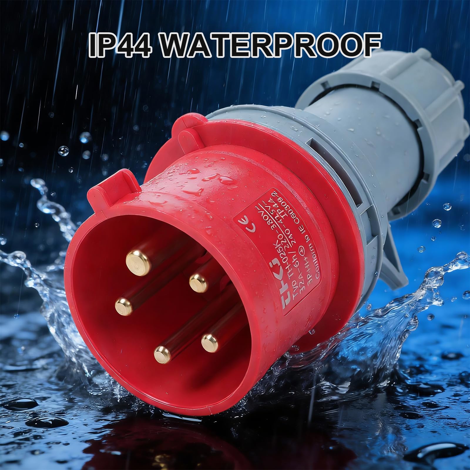 CEE Adapter 32A Stecker auf 16A Steckdose, Starkstrom Adaptermit Schutzabdeckung, 3 Phasen, 5 Polig, 50CM, Wasserdicht IP44, Geeignet für Industrie und Haushalt (32-16)