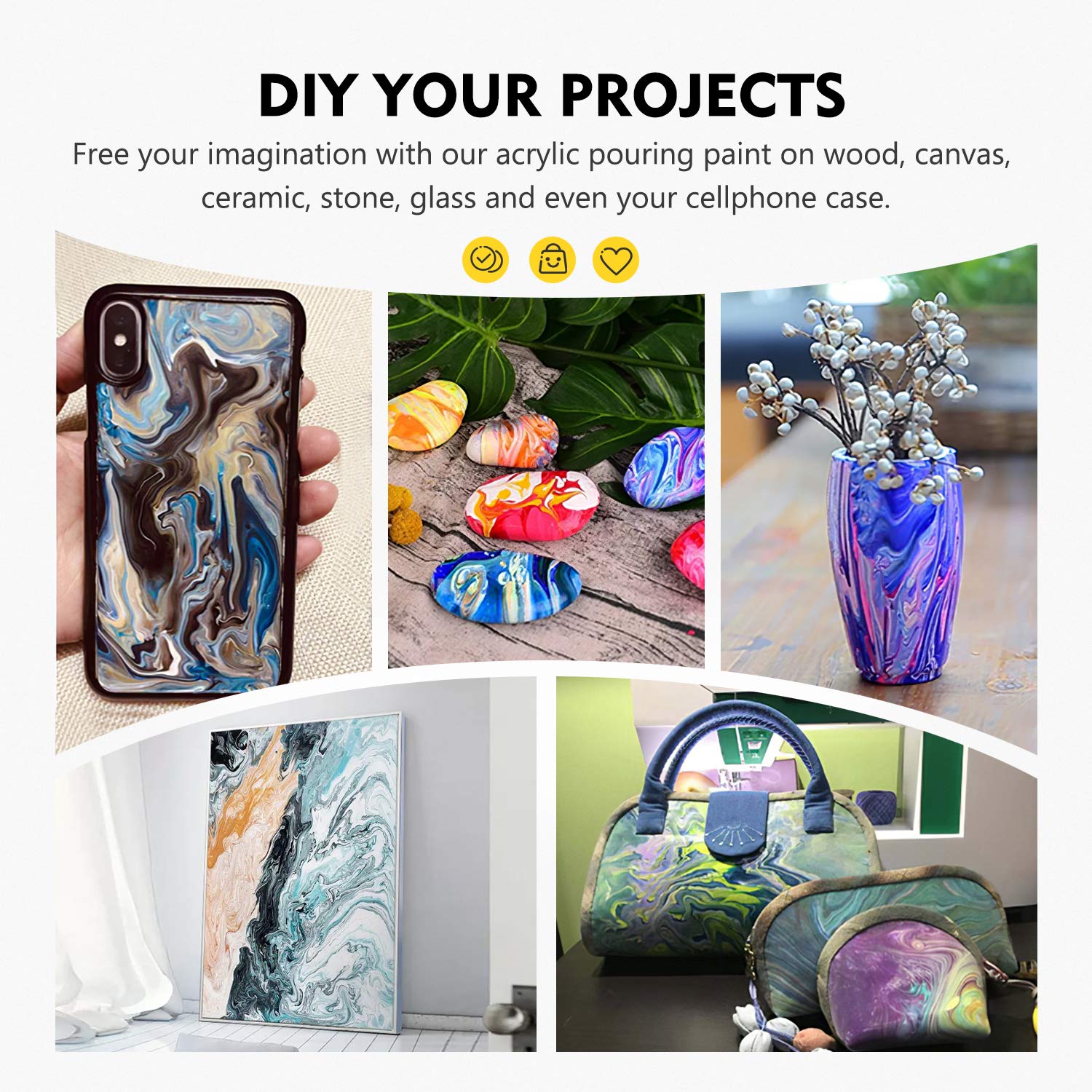 Magicfly Acrylic Pouring Paint 16 Colours /60ml, PreMixed High Flow