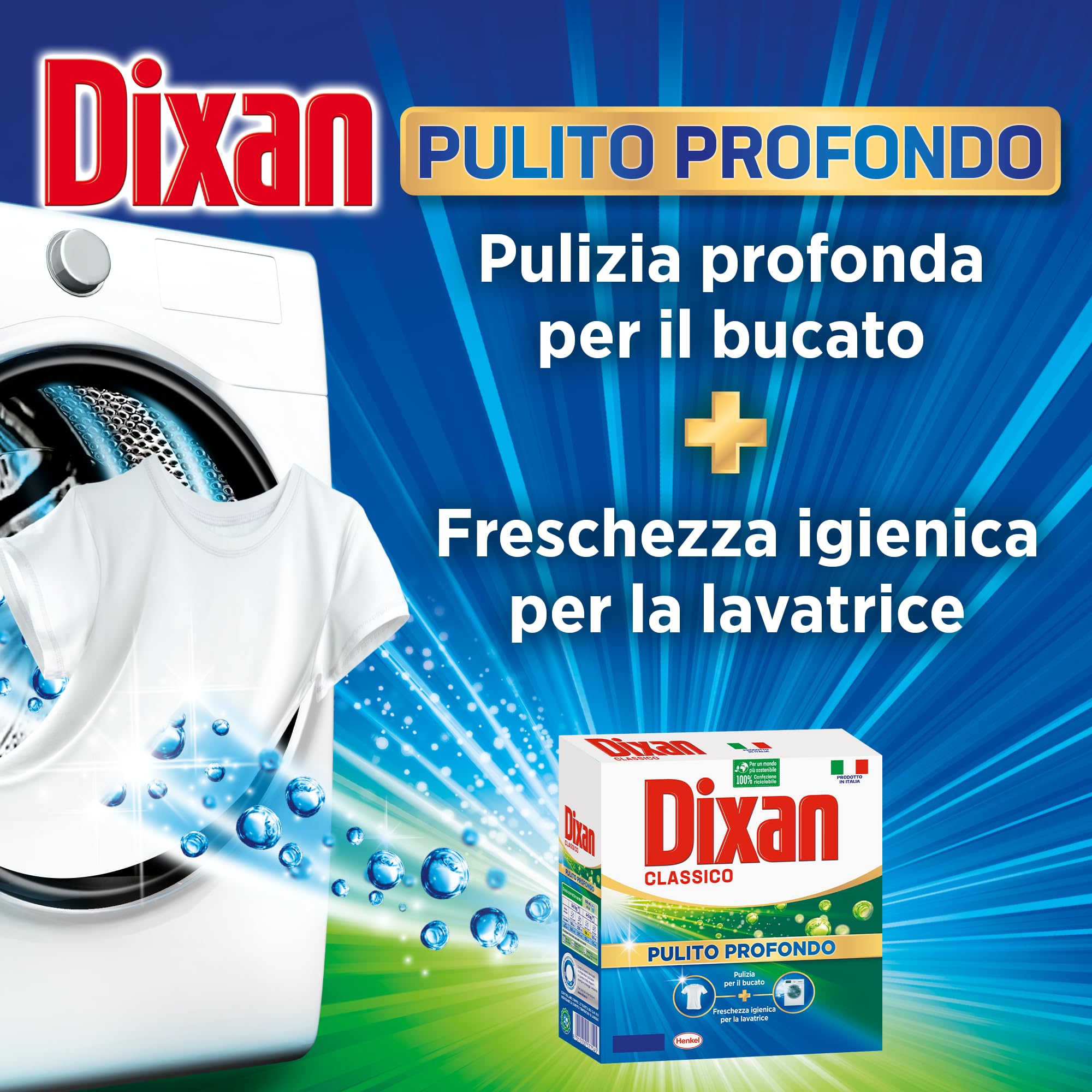 Dixan Classico Pulito Profondo, Detersivo Lavatrice polvere per eliminare le macchie ostinate, formato da 95 lavaggi (Confezione da 2)