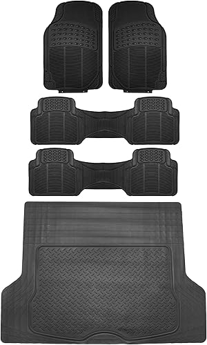 FH Group Climaproof Juego de alfombrillas de vinilo antideslizantes recortables de 3 filas, ajuste universal para automóviles, camiones y SUV