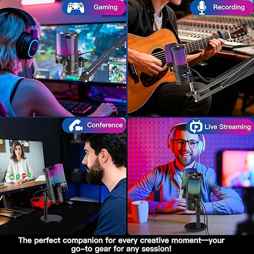 Miniatura 7 de ZealSound Gaming Microphone for PC/Mac/iPhone/Phone – 192kHz/24-bit Podcast Mic with Noise Reduction, Tap-to-Mute, Gain, Monitoring, Boom Arm, Pop