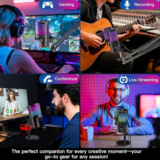 Micrófono Condensador USB y Jack 3.5 mm RGB para PC miniatura 7