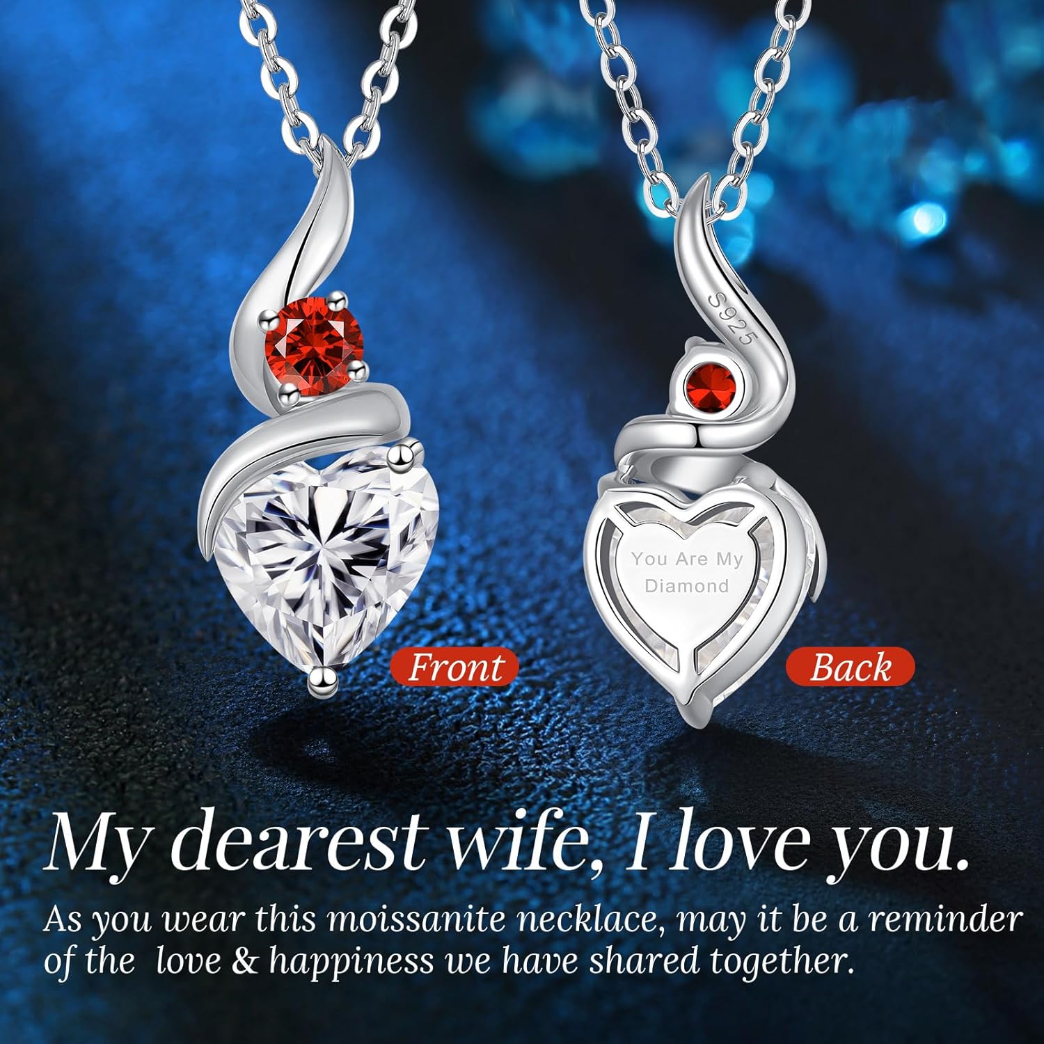 ANDSO Valentine's Day Gift Moissanite Heart Pendant Necklaces for Women, 925 Sterling Silver Necklace with Birthstone, Ideal Anniversary Present or Birthday Jewelry Gifts for Mom Wife Her Girlfriend - Image 4