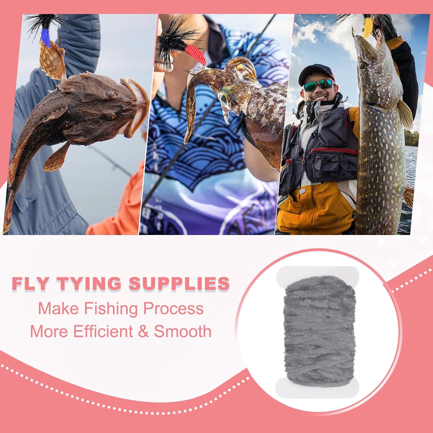 PATIKIL Chenille Fly Tying Total 10 M, 2 Pack Rayon Chenille Fly Tying Materials Line Fly Thread Supplies for Making Fishing Hook Jig Making Fly Patterns Fly Fishing, Gray