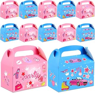 Motiskyy Blue Pink Princess Goodie Bags Princess Pink Party Favor Candy Bags Blue Treat Boxes for Snacks with Handle for Girl Boy Birthday Party Bridal Shower Decorations(12 Pcs)