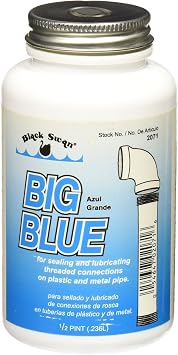Black Swan Big Blue Pipe Joint Compound - Soft-Set Pipe Thread Sealant - Non-Hardening - Reliable Leak Prevention - Drip-Resistant - NSF Certified - 1/2 Pint with Bottle Brush Cap