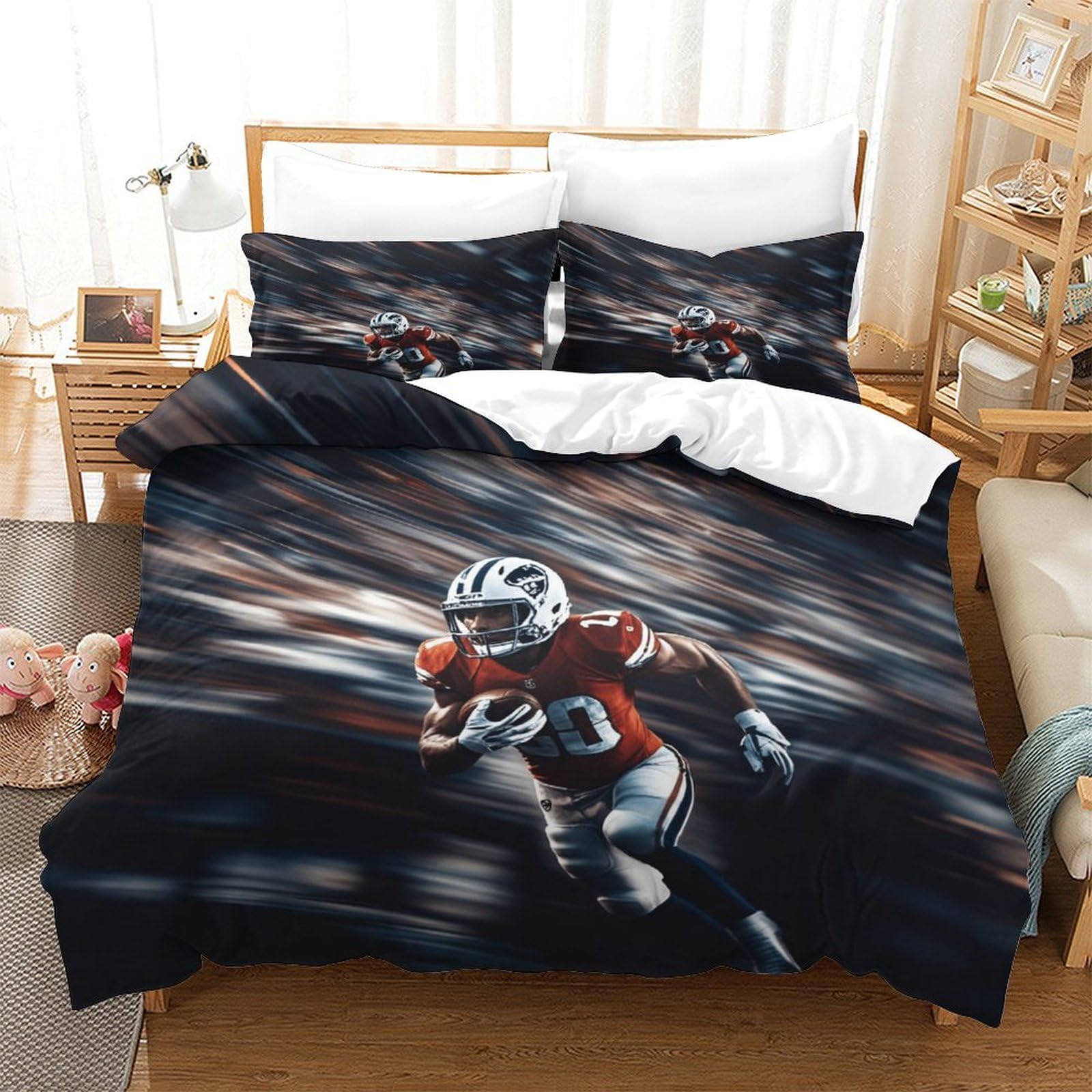 XiaopangXY American Football Washable Bedding Set Hidden Zipper Duvet Cover Set with Pillowcases Rugby Quilt Cover Set Soft Microfiber Bed Linen Set for Kids & Adults Double（200x200cm）