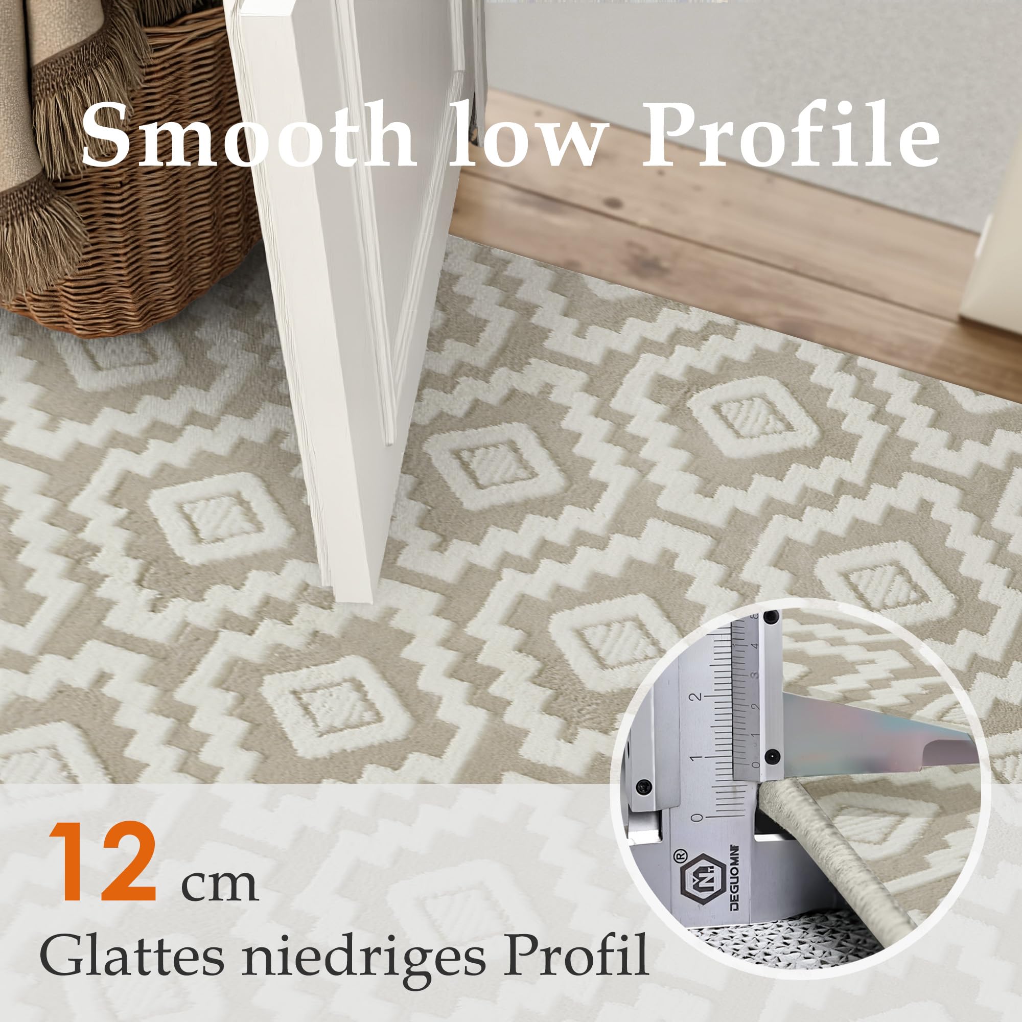 PureCozy Alfombra para salón 200x300cm Boho Dormitorio Alfombra lavable grande 3D Efecto área de pelo corto esponjosa alfombra antideslizante para comedor, habitación infantil, alfombra de cama, Beige